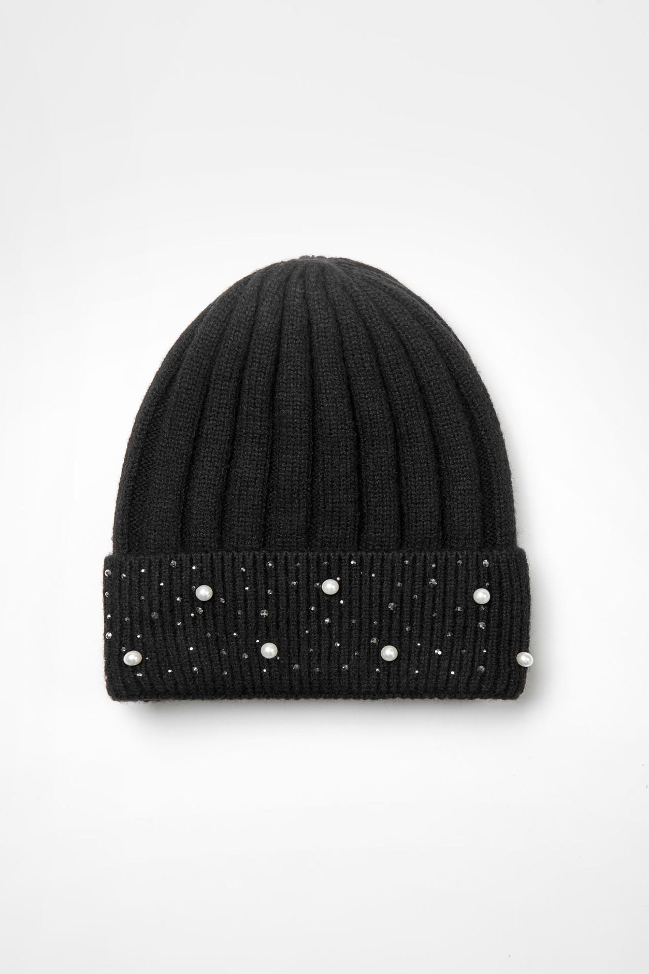 Classic black beanie with crystal decorations, Black — photo 2
