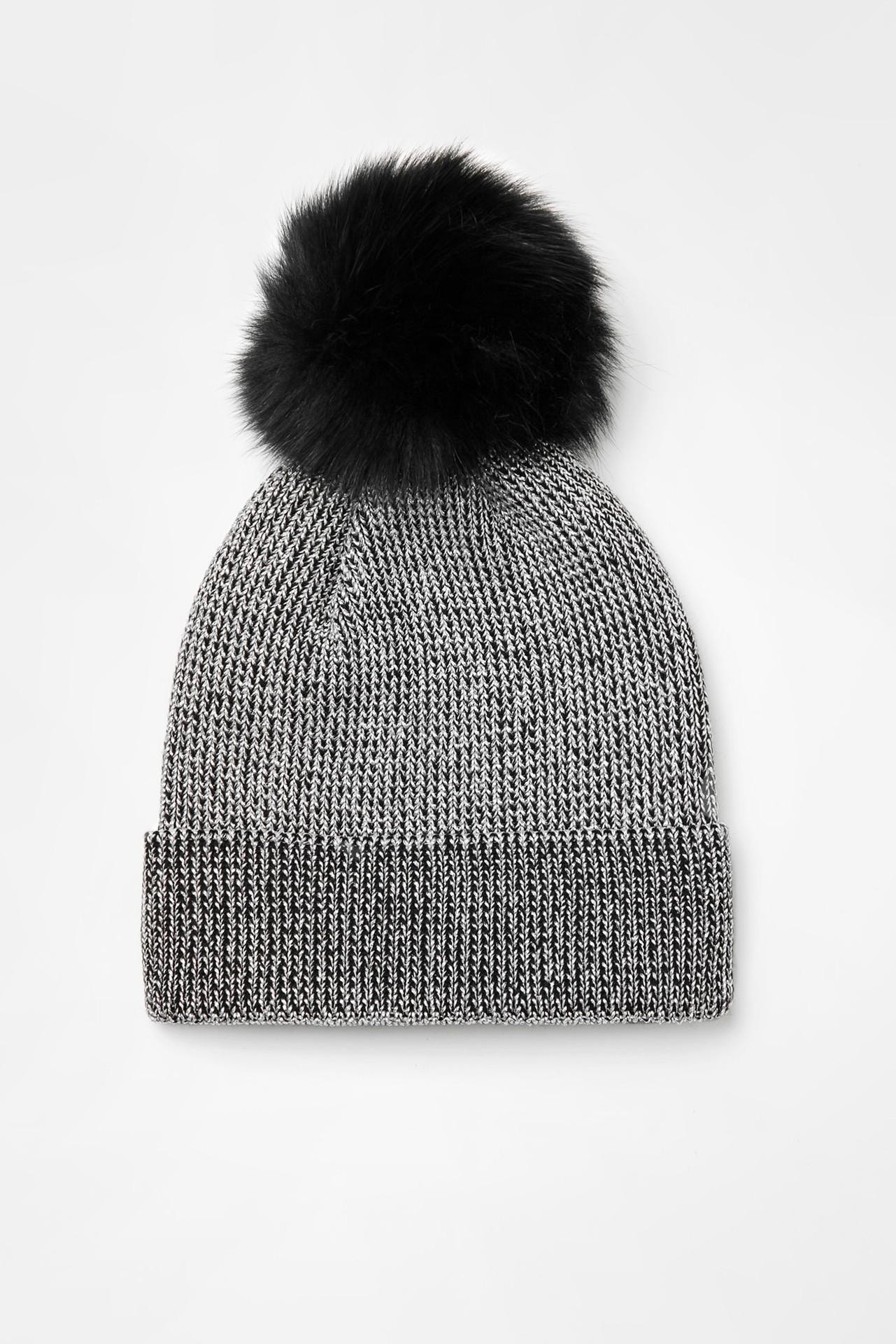 Beanie with a voluminous fur pom-pom, Black
