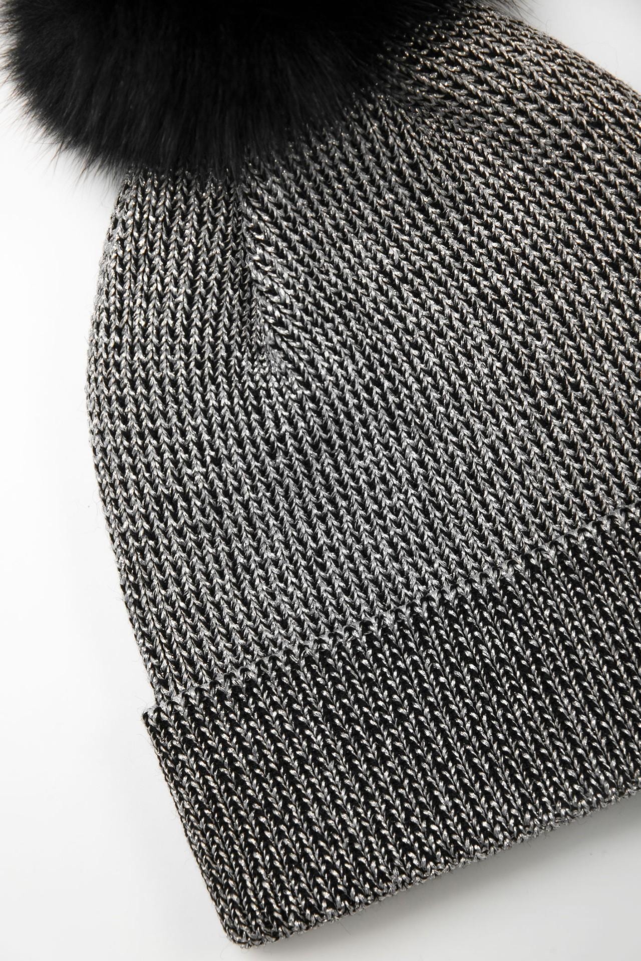 Beanie with a voluminous fur pom-pom, Black — photo 2