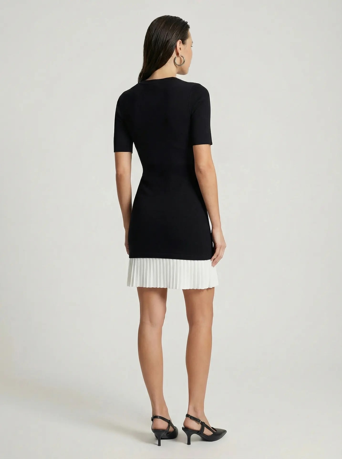 Black dress with a white frill at the bottom, Black — photo 5