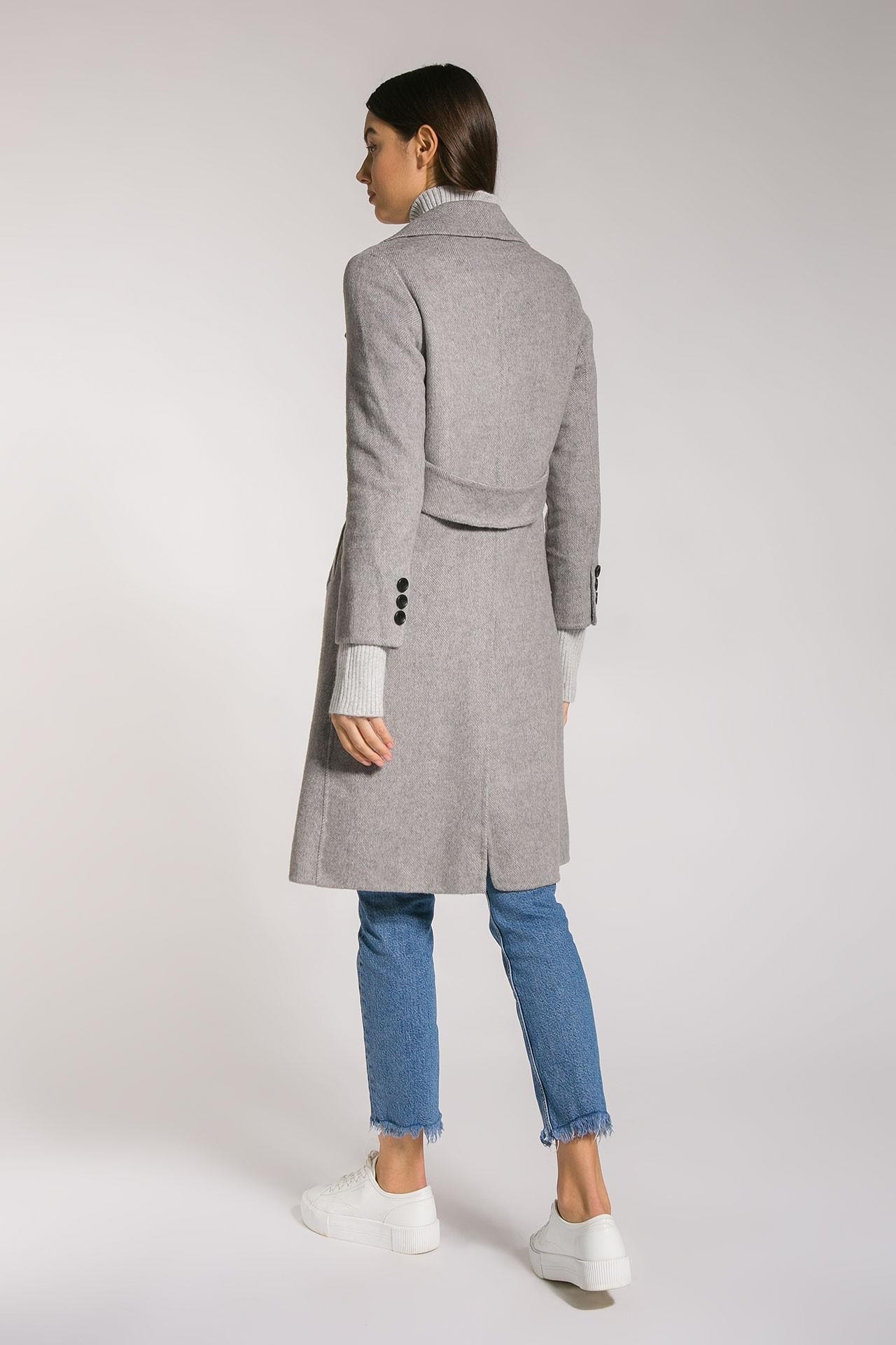 Basic coat in soft wool with wide lapels, Grey — photo 5