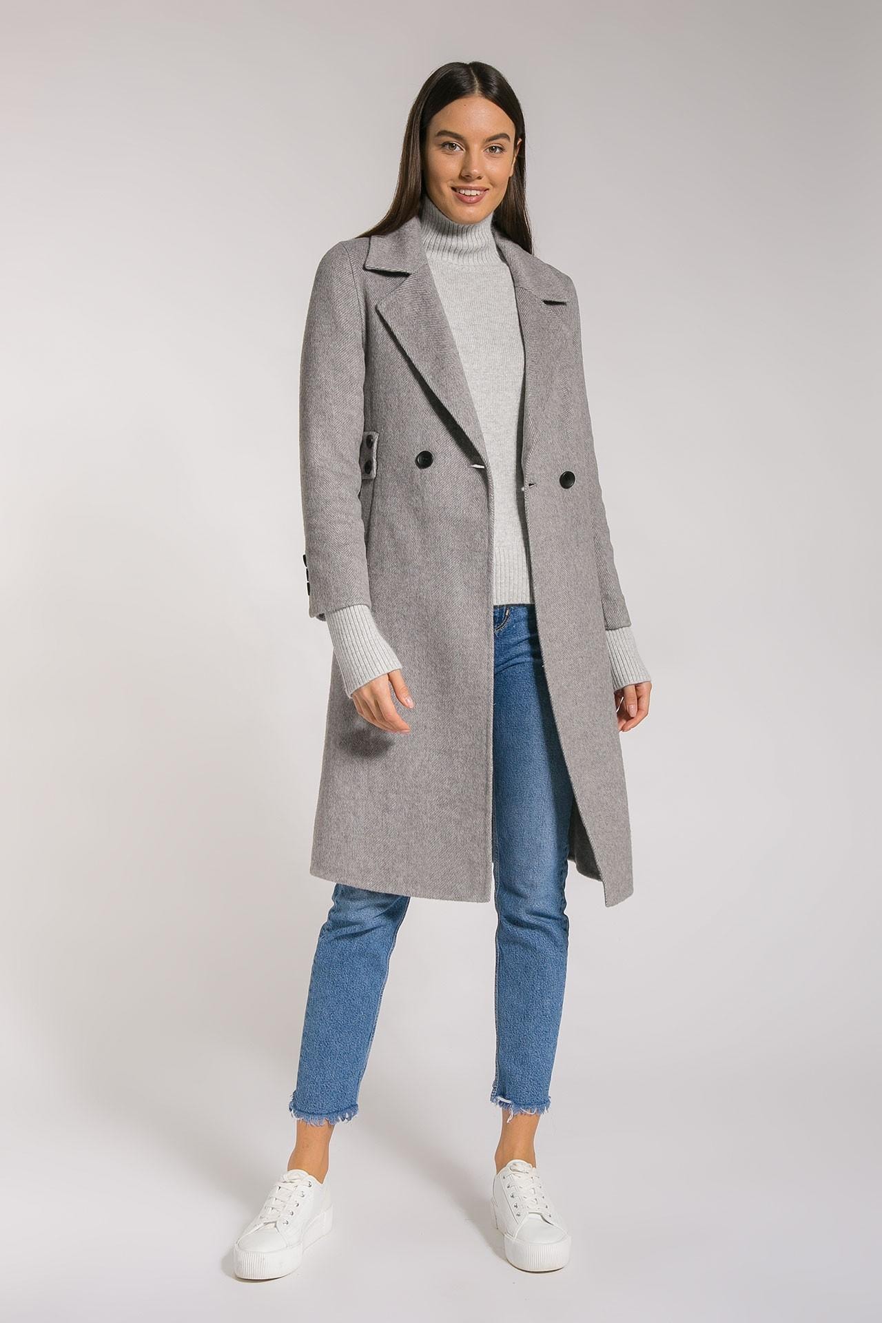 Basic coat in soft wool with wide lapels, Grey — photo 2