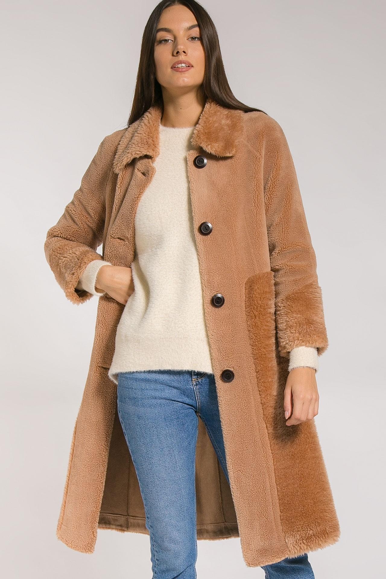 Straight-cut coat with 7/8 sleeves, Brown