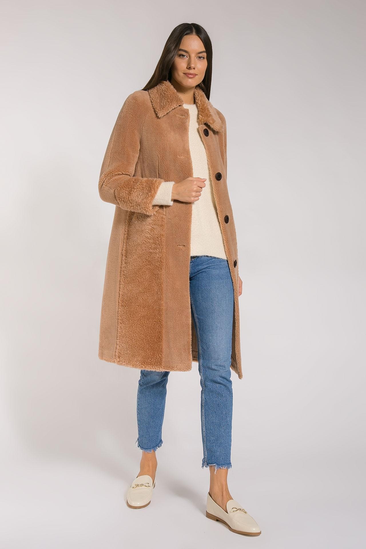 Straight-cut coat with 7/8 sleeves, Brown — photo 2