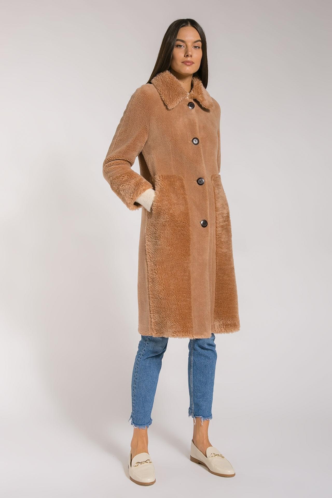 Straight-cut coat with 7/8 sleeves, Brown — photo 3