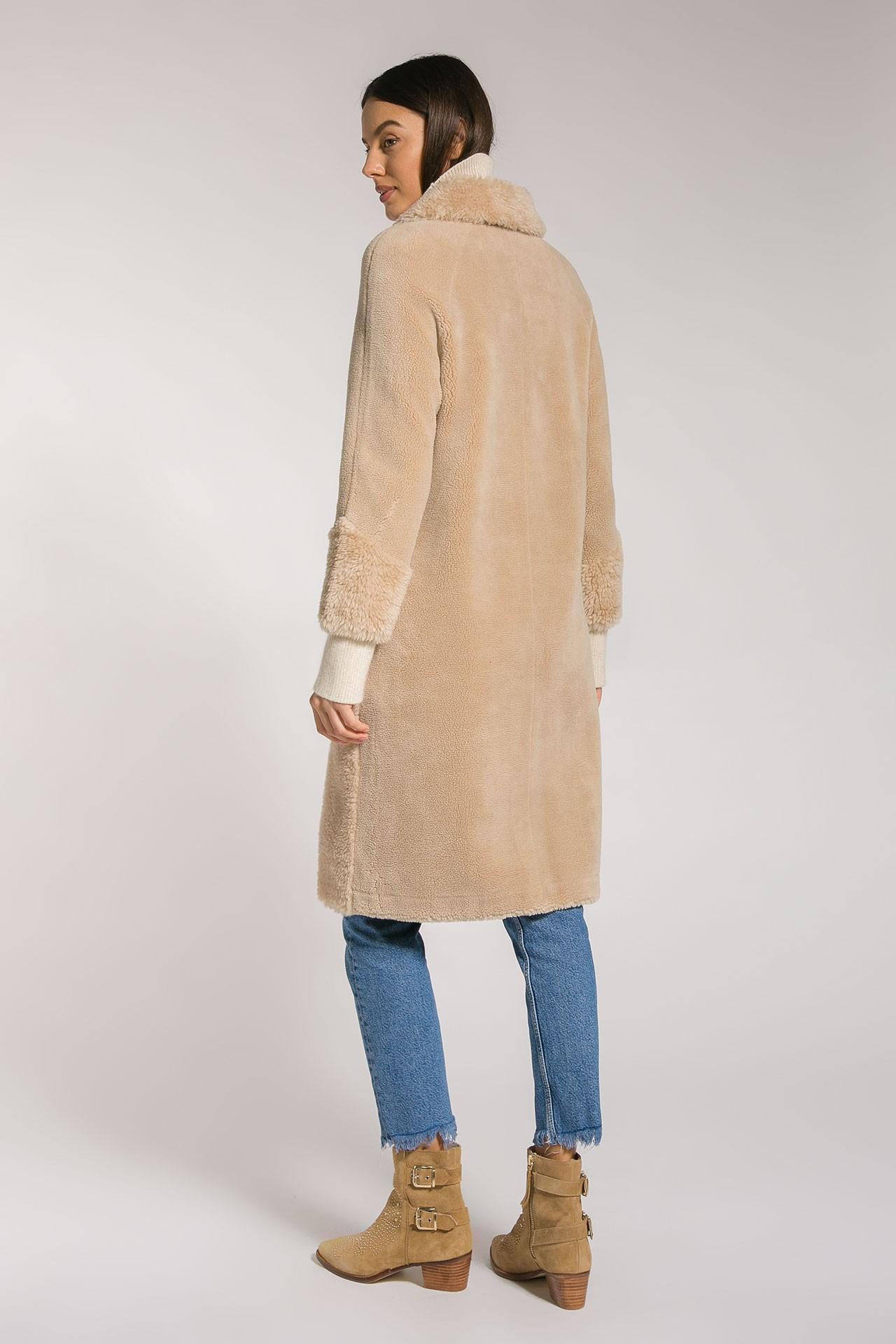 Single-breasted coat with a lapel collar, Beige — photo 5