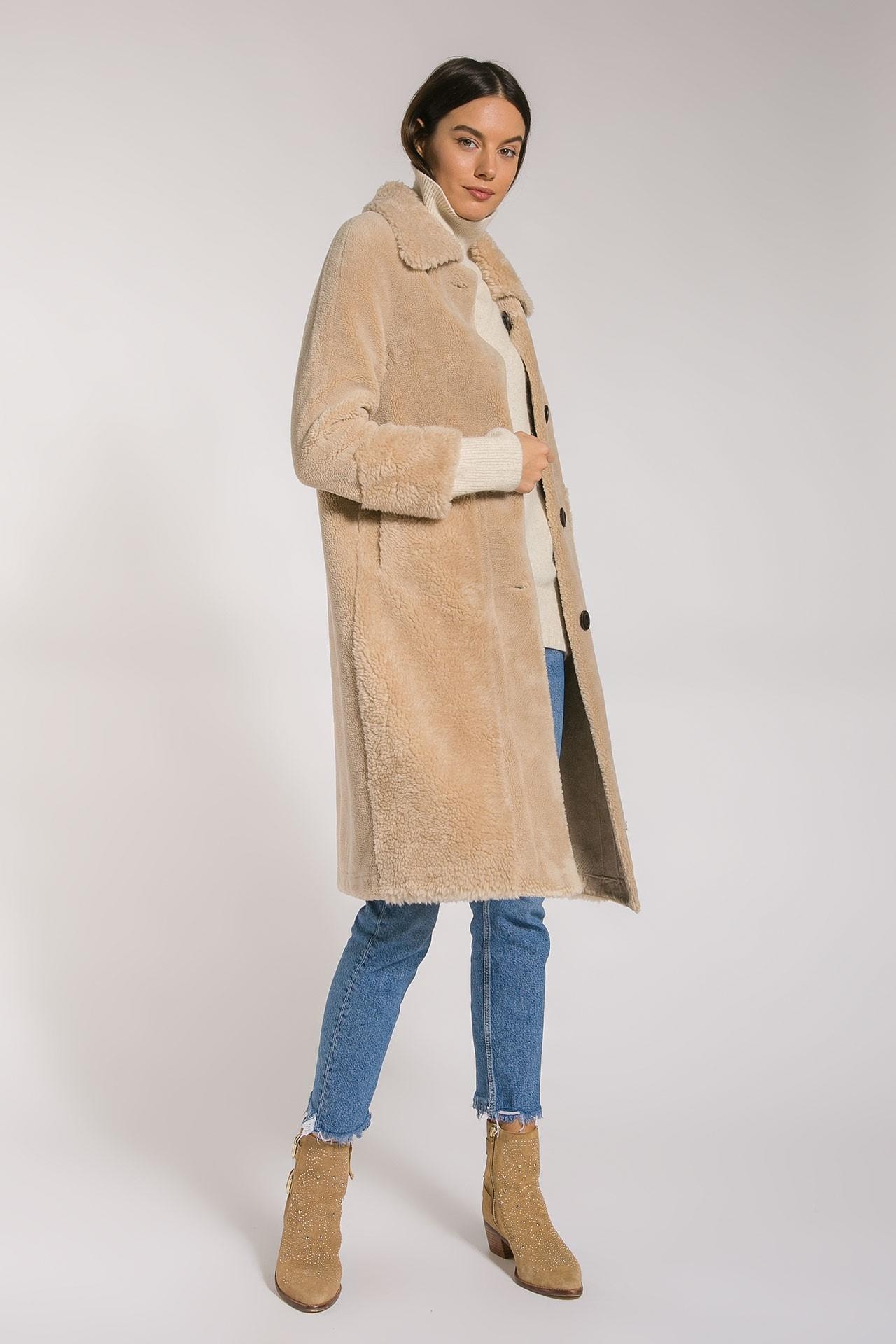 Single-breasted coat with a lapel collar, Beige — photo 4