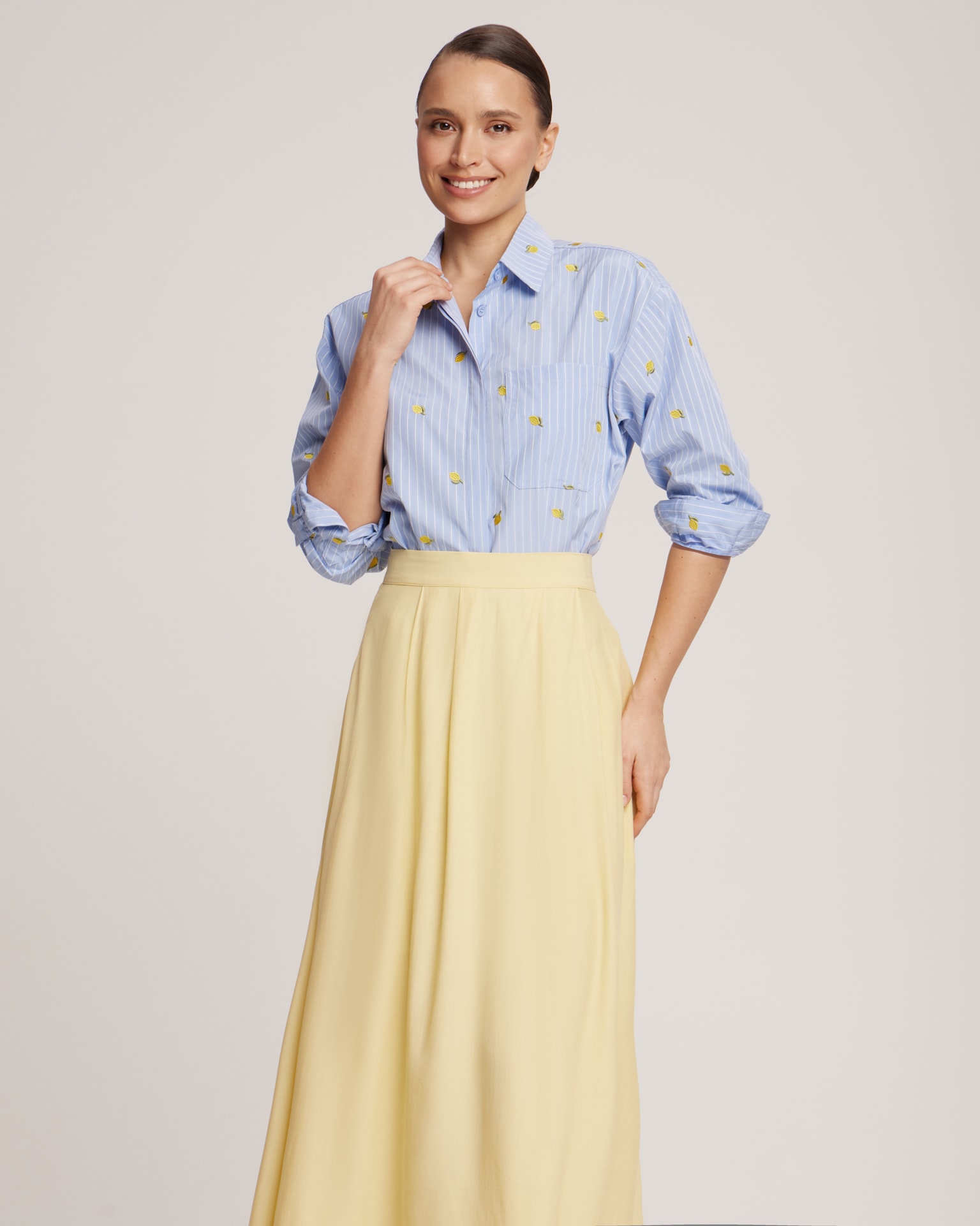 flowing midi skirt, Yellow — photo 4