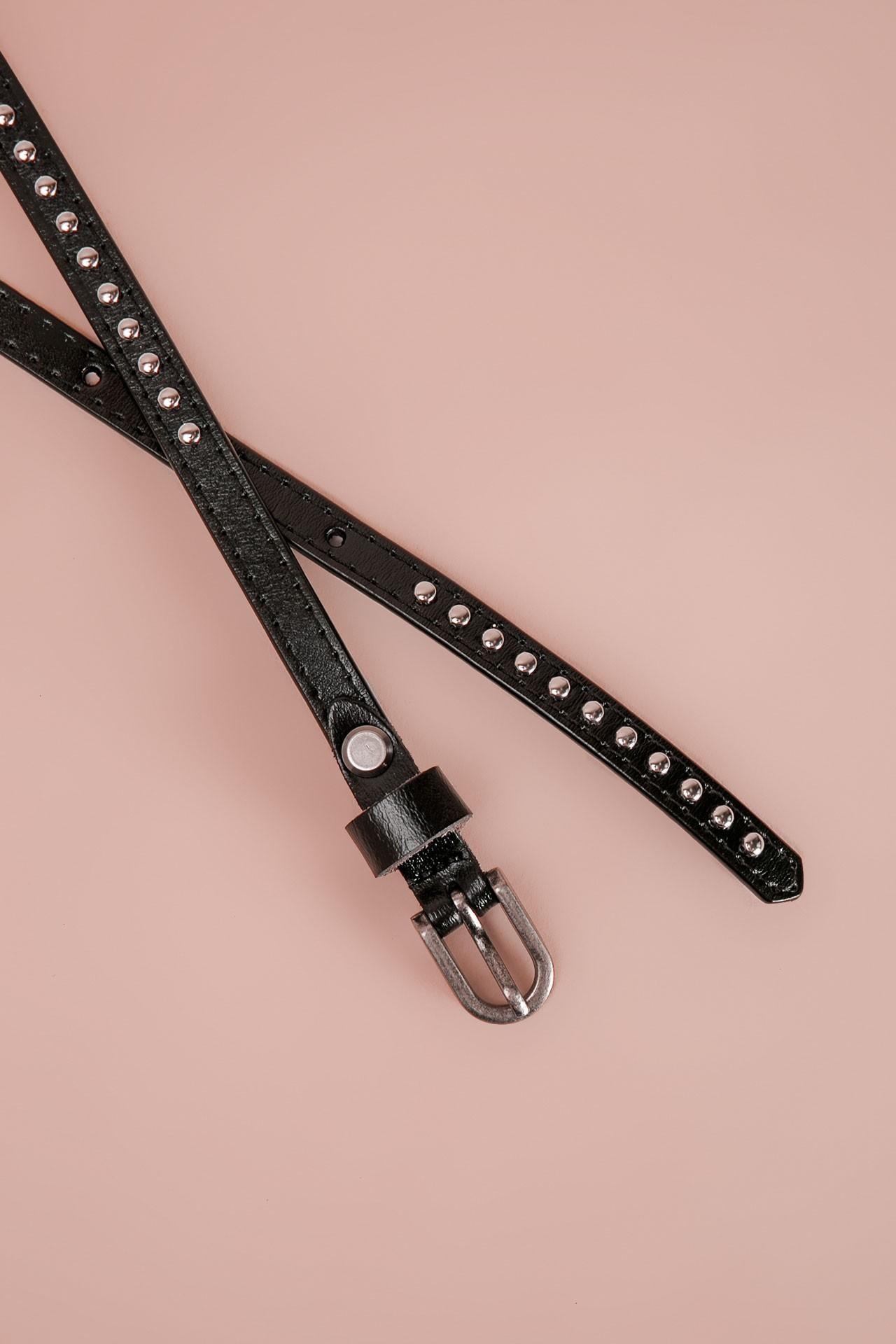 Glam-rock style belt with metal rivet trim, Black — photo 2