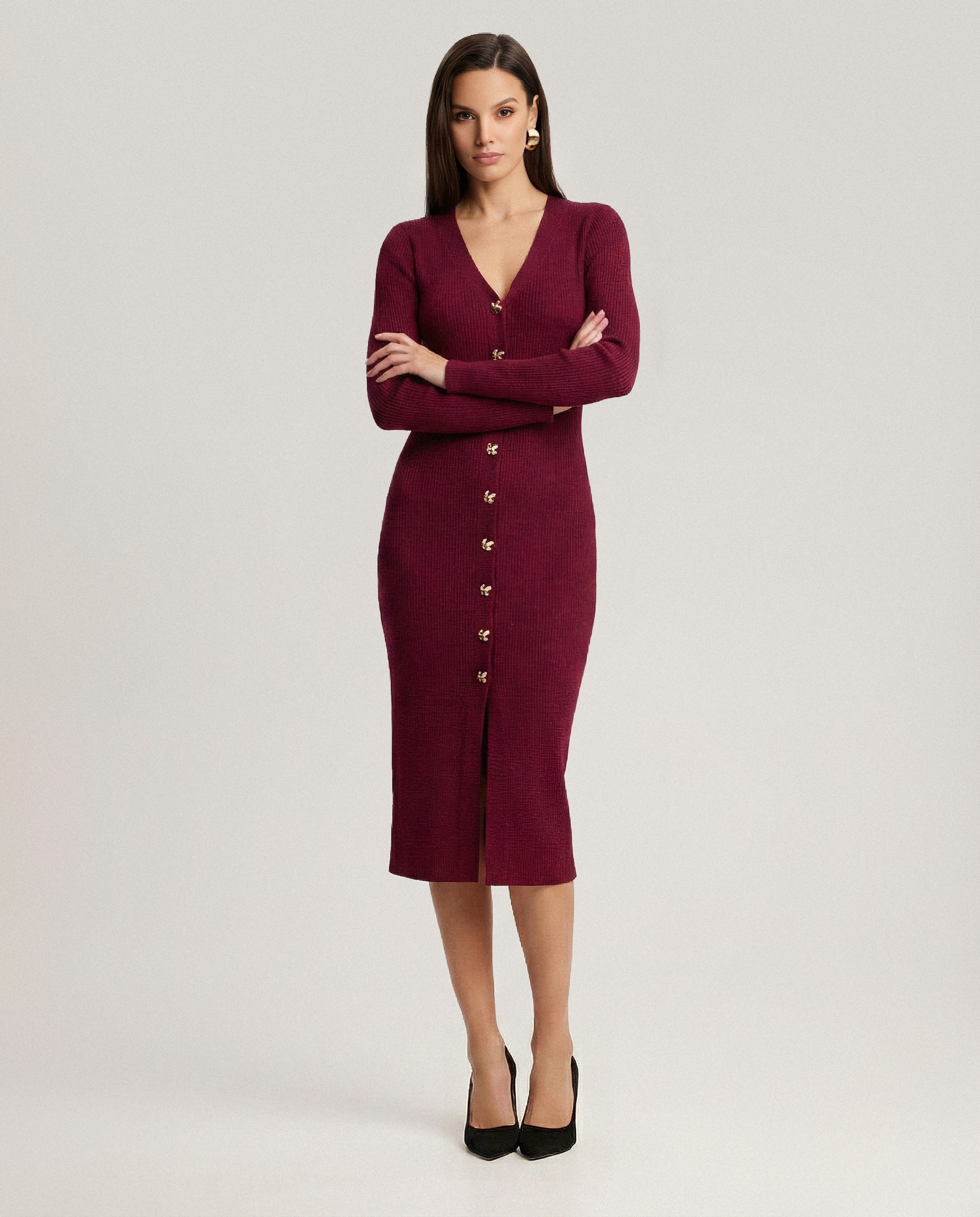 Merino Wool Dress, Burgundy — photo 2