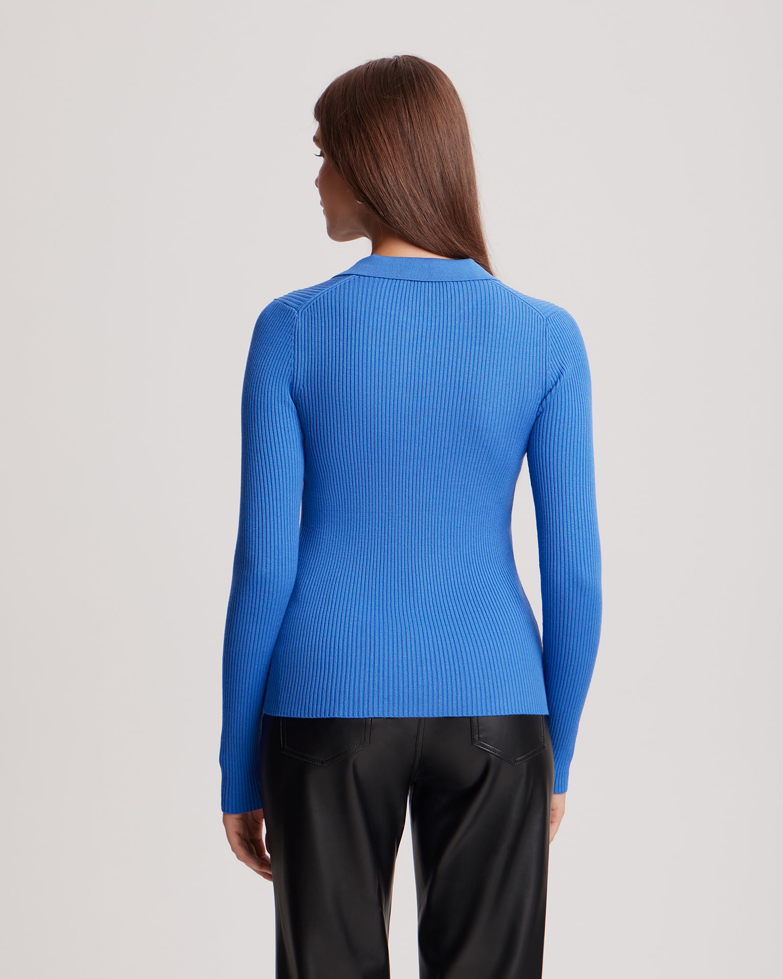 Blue polo with long sleeves, Blue — photo 3