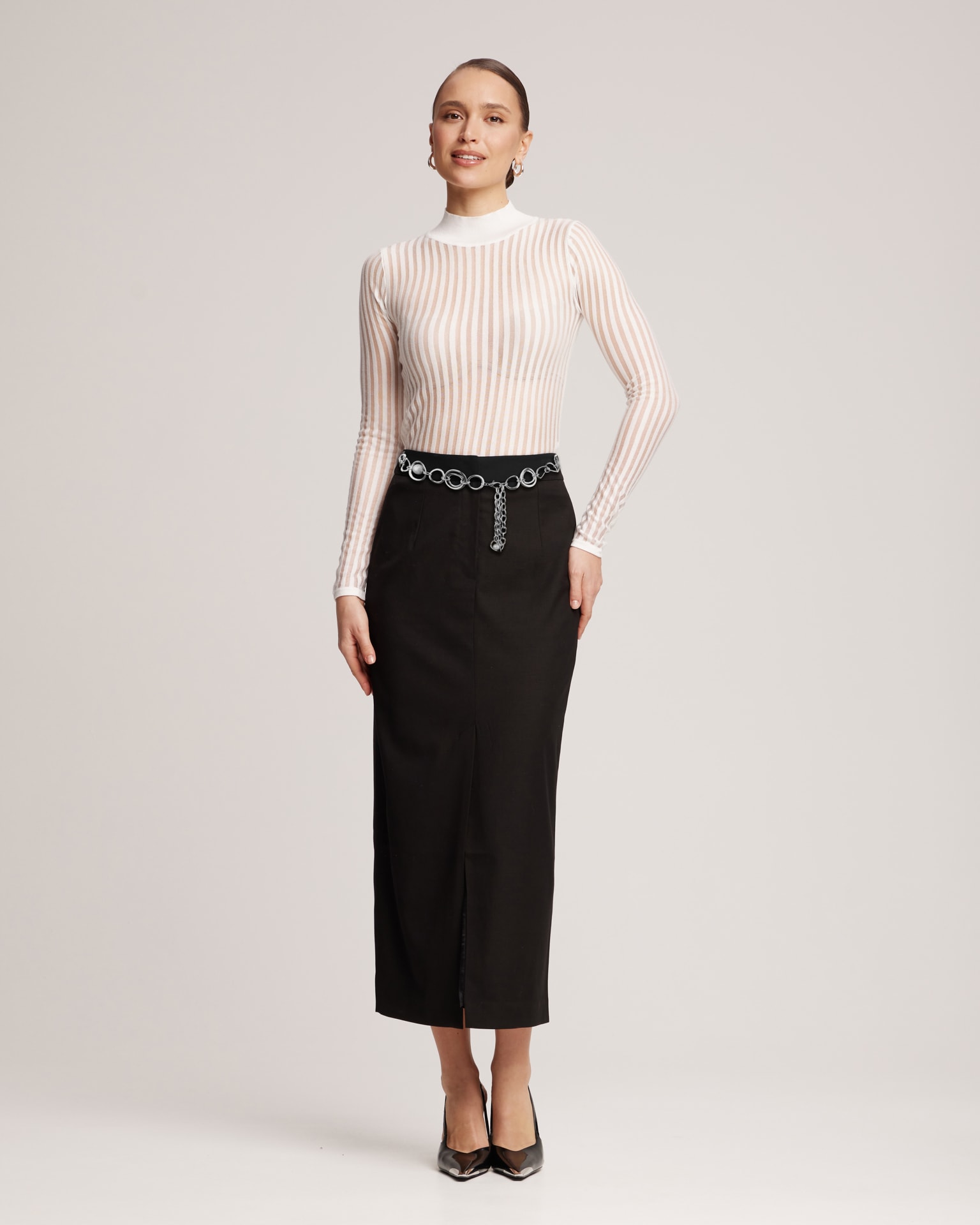White top with long sleeves, White