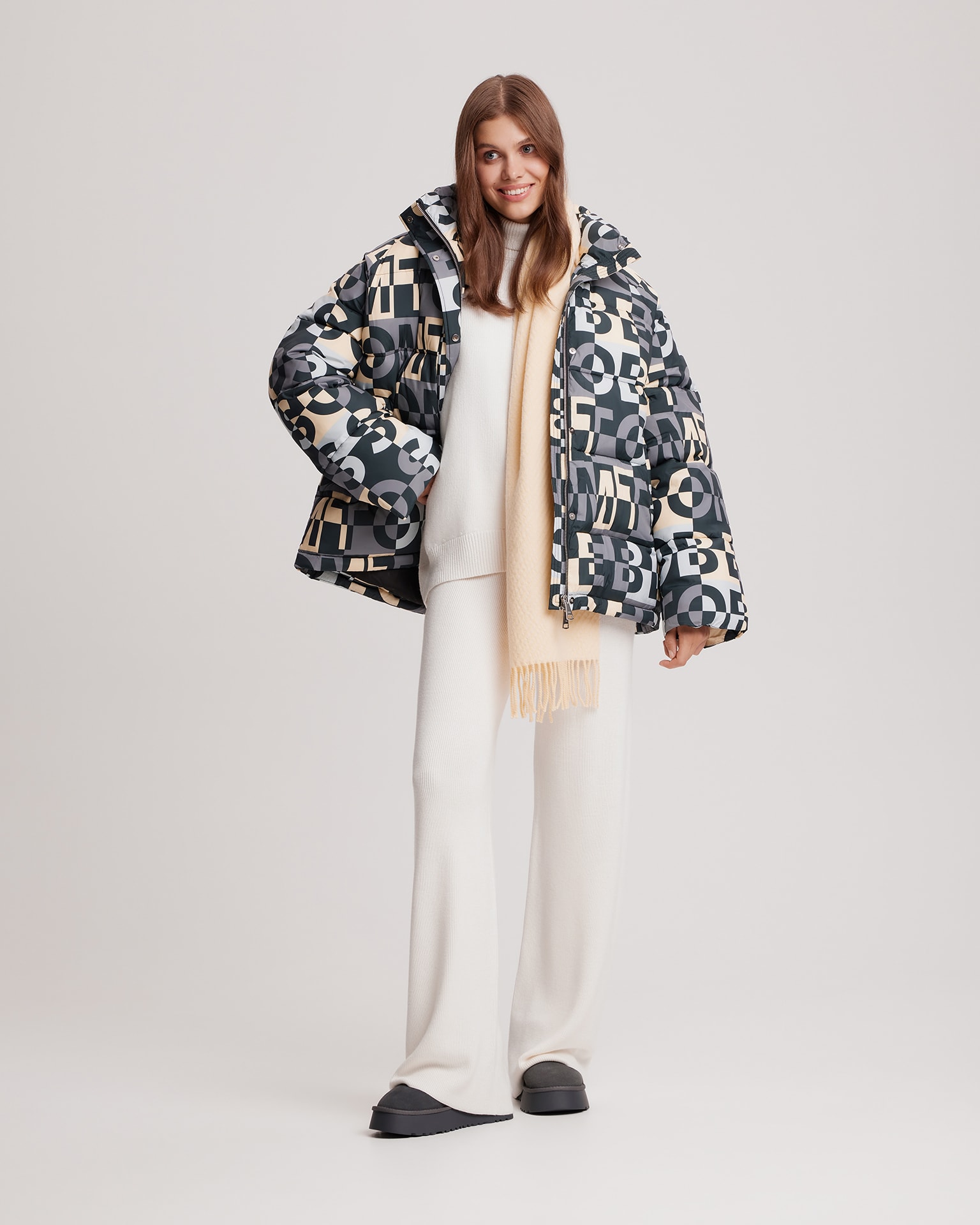 Down jacket with limited edition print, Grey