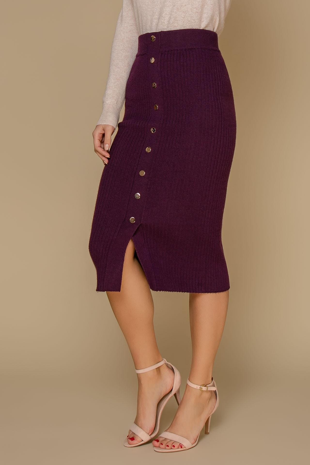 Seamless pencil skirt with a variable slit placement, Lilac