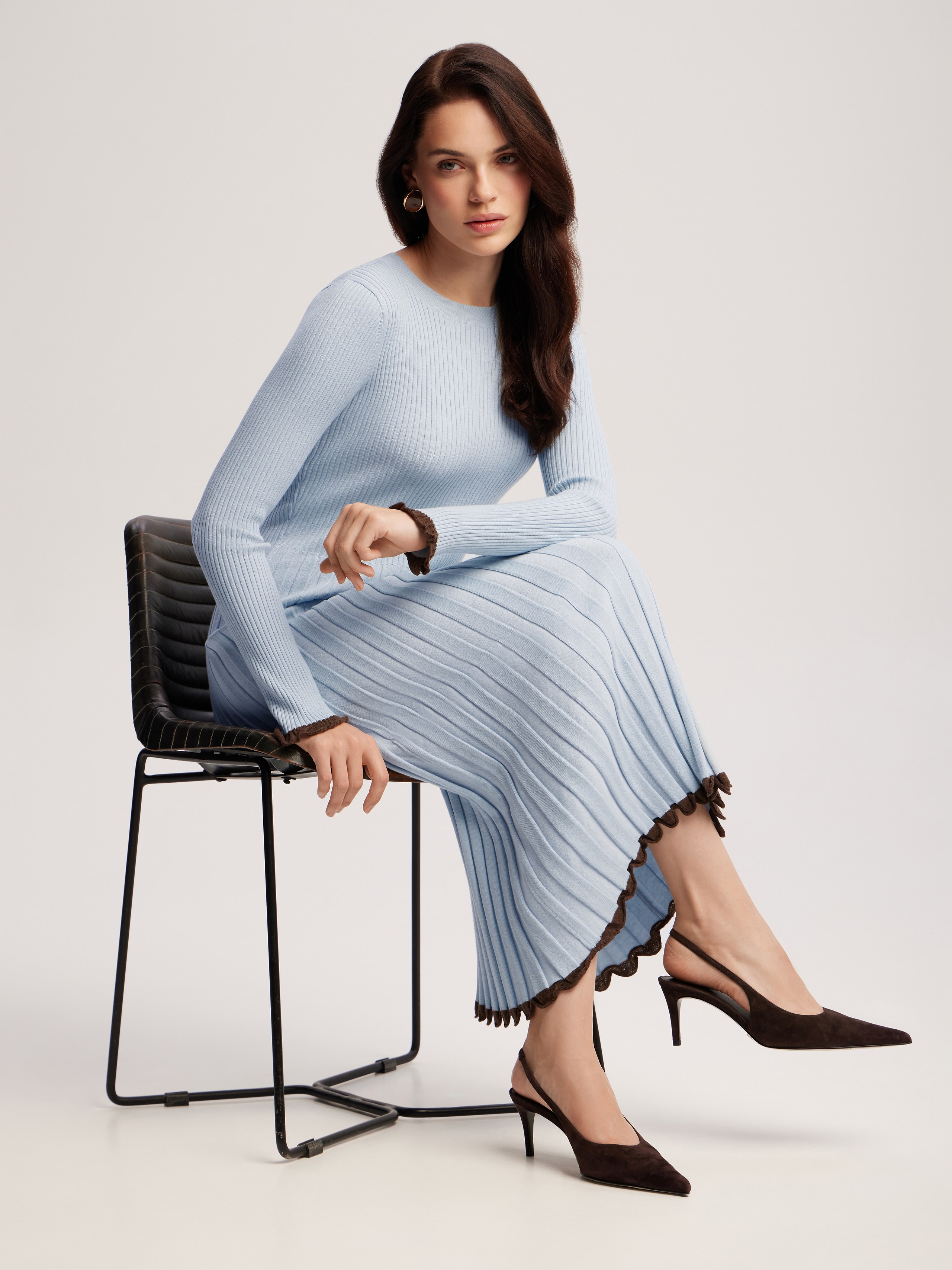 Pleated dress with piping, Light blue — photo 3