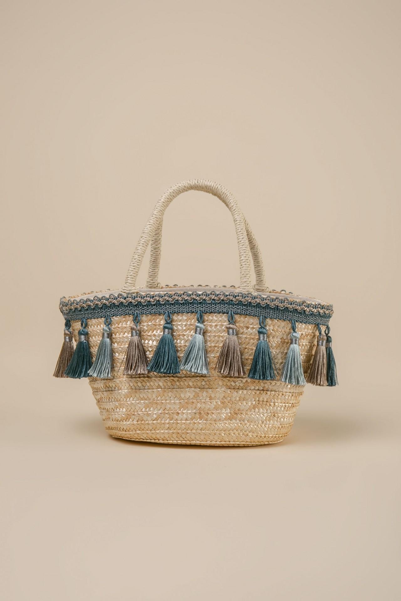 Boho-style bag with tassels, Beige