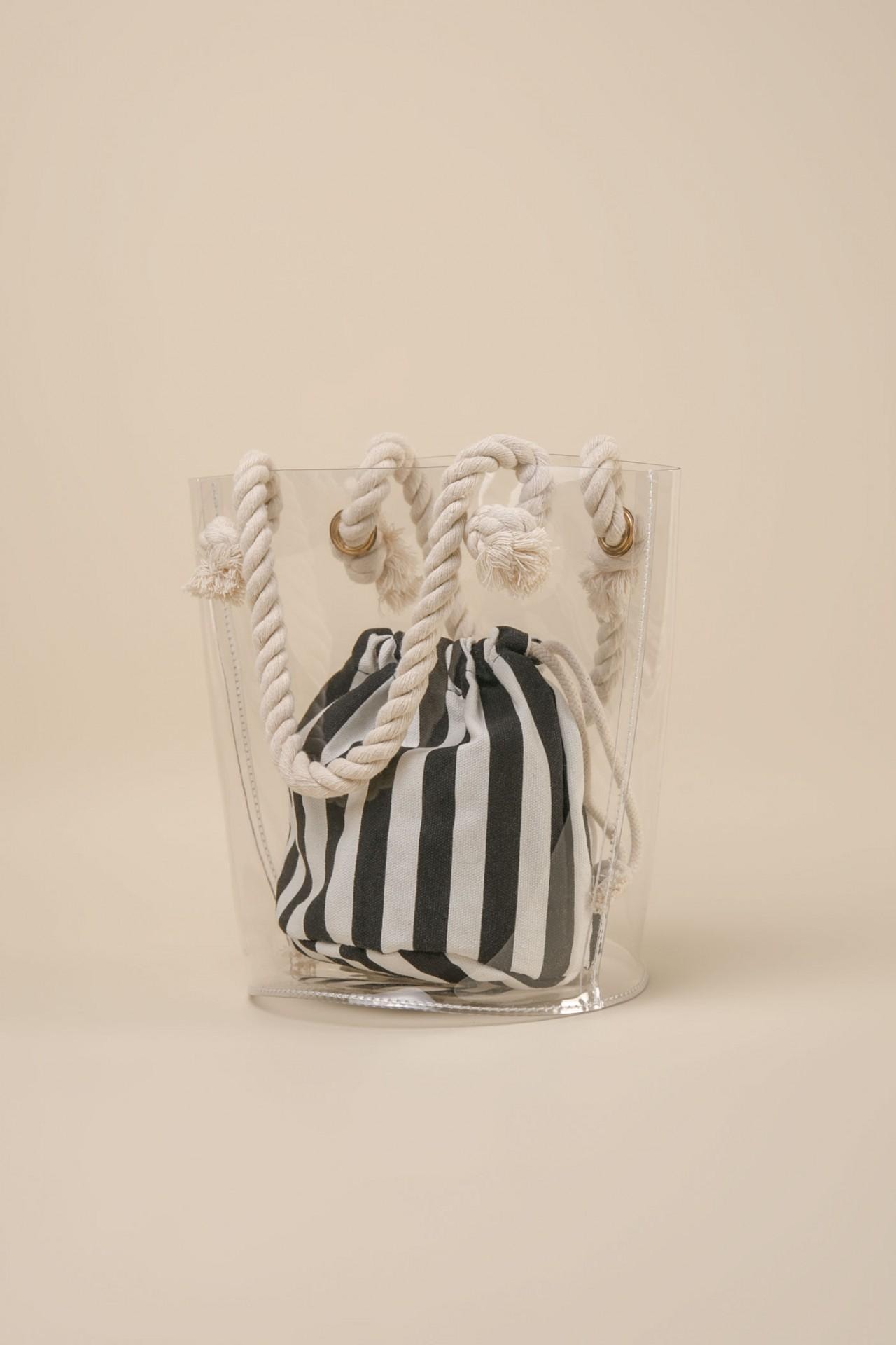 Transparent bag with a pouch, Black and White
