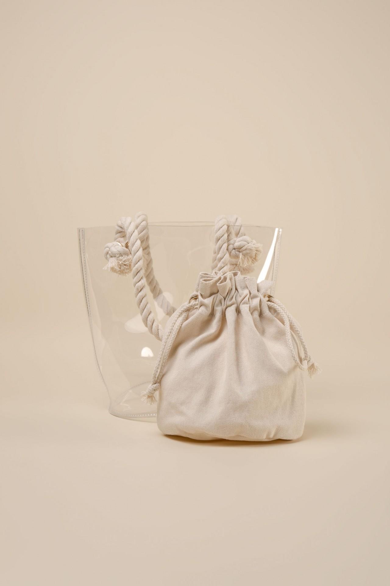 Transparent bag with an internal pouch, Beige