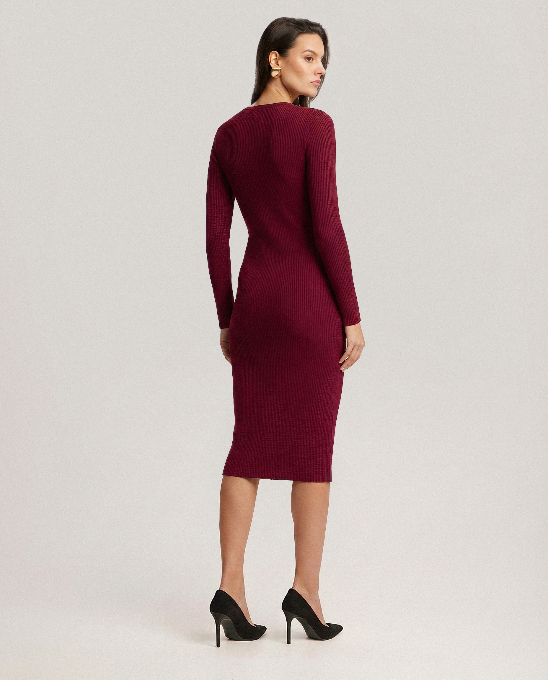 Merino Wool Dress, Burgundy — photo 3