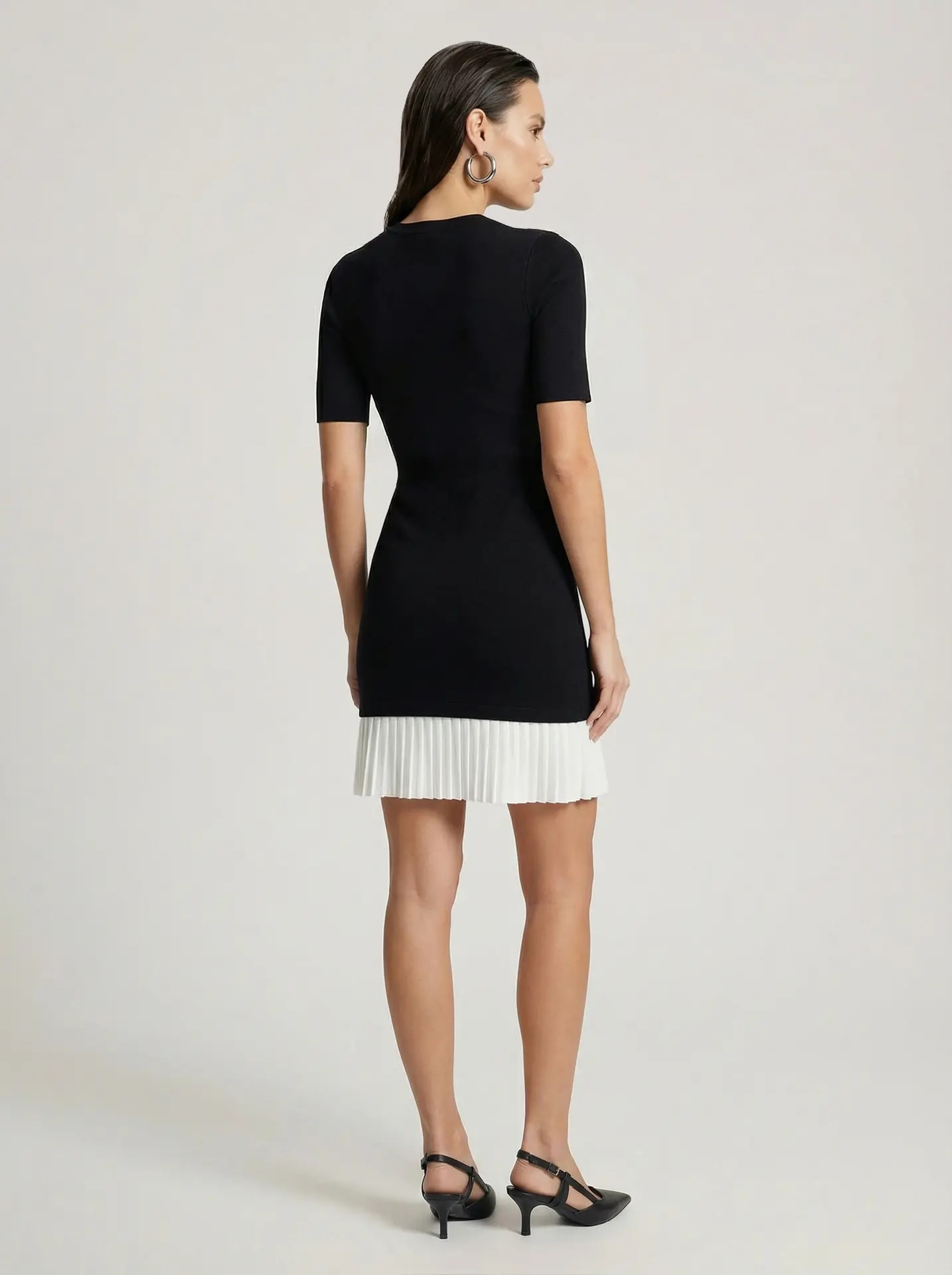 Black dress with a white frill at the bottom, Black — photo 3