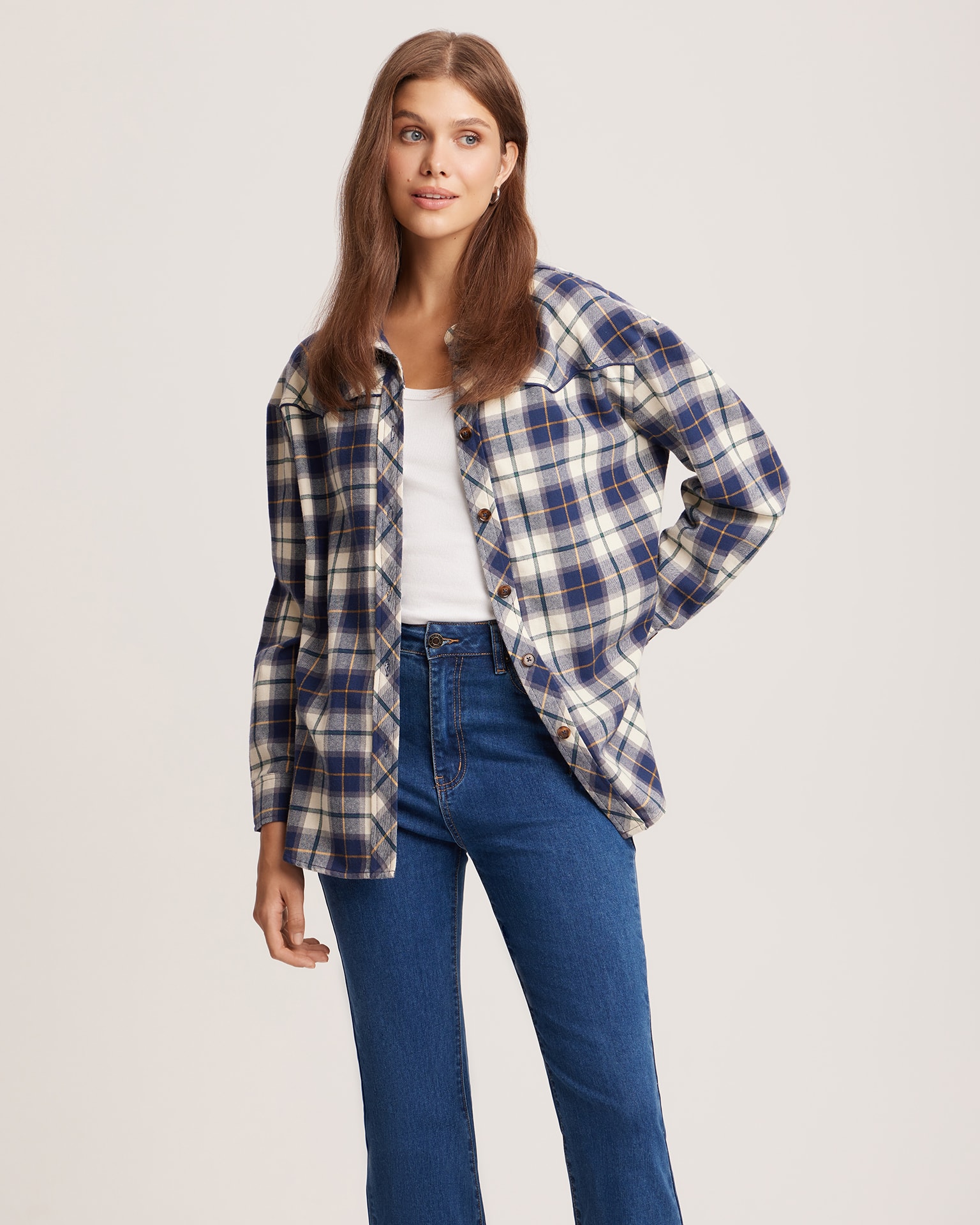 Blue checked shirt, Blue