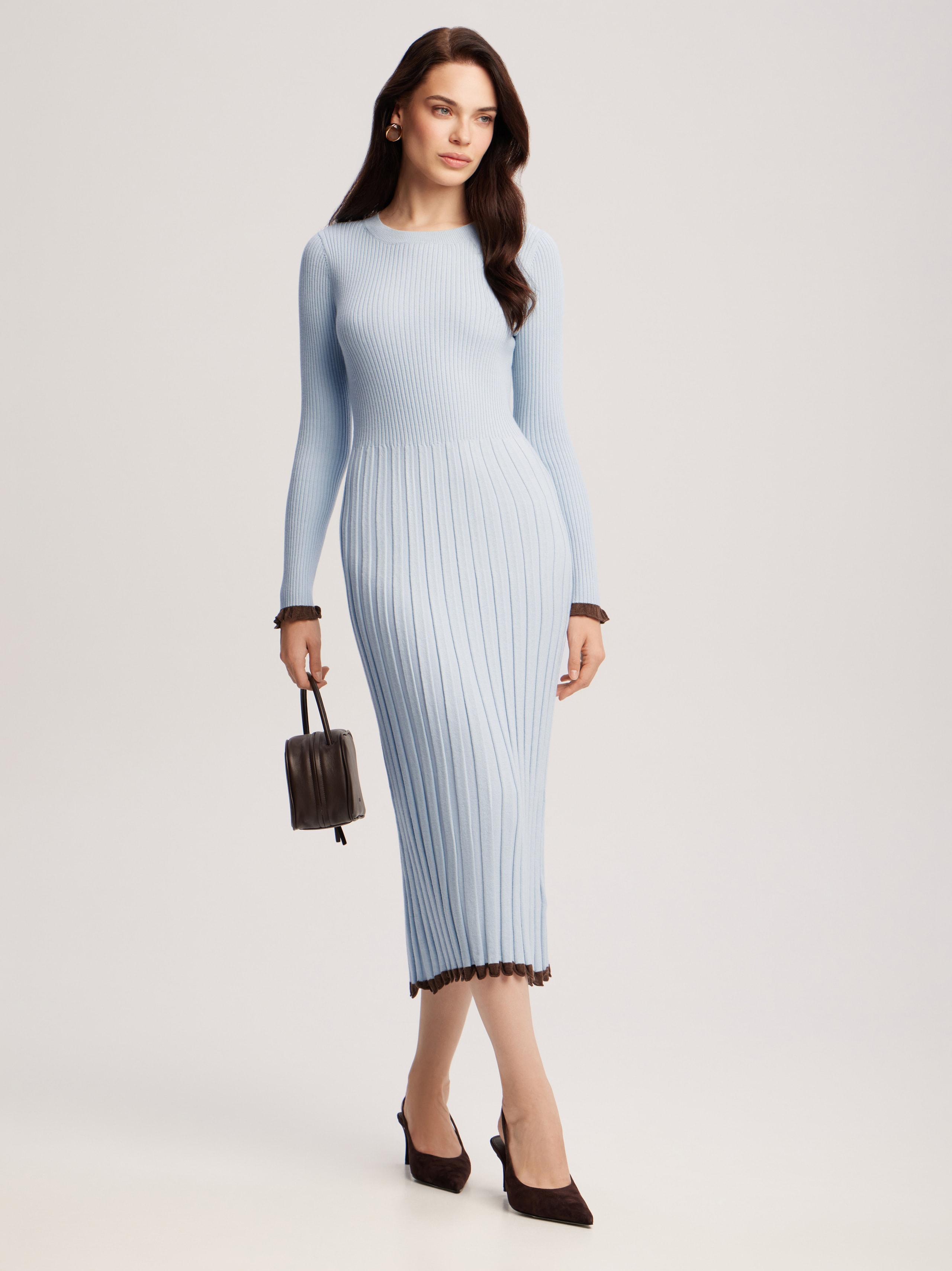 Pleated dress with piping, Light blue