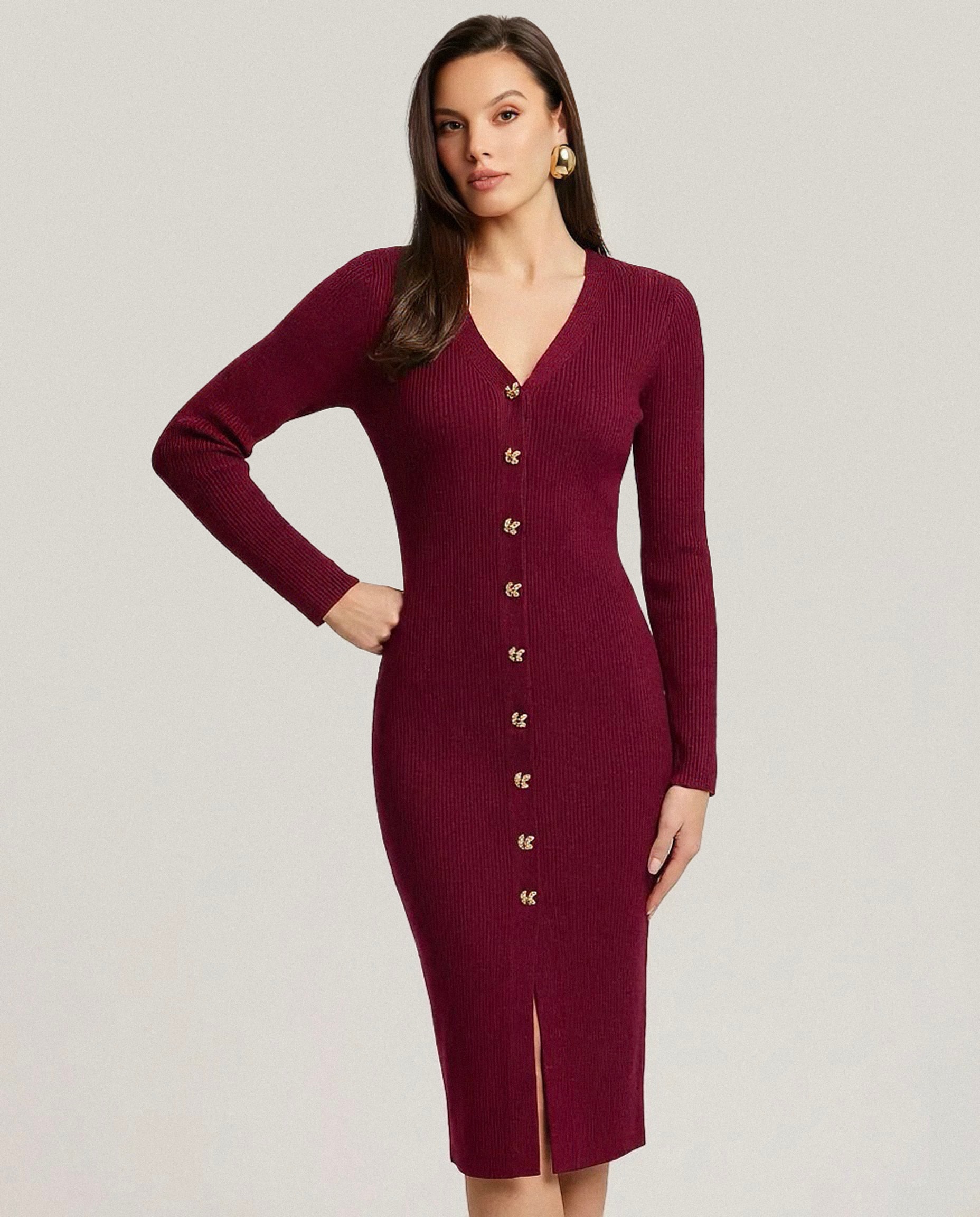 Merino Wool Dress, Burgundy