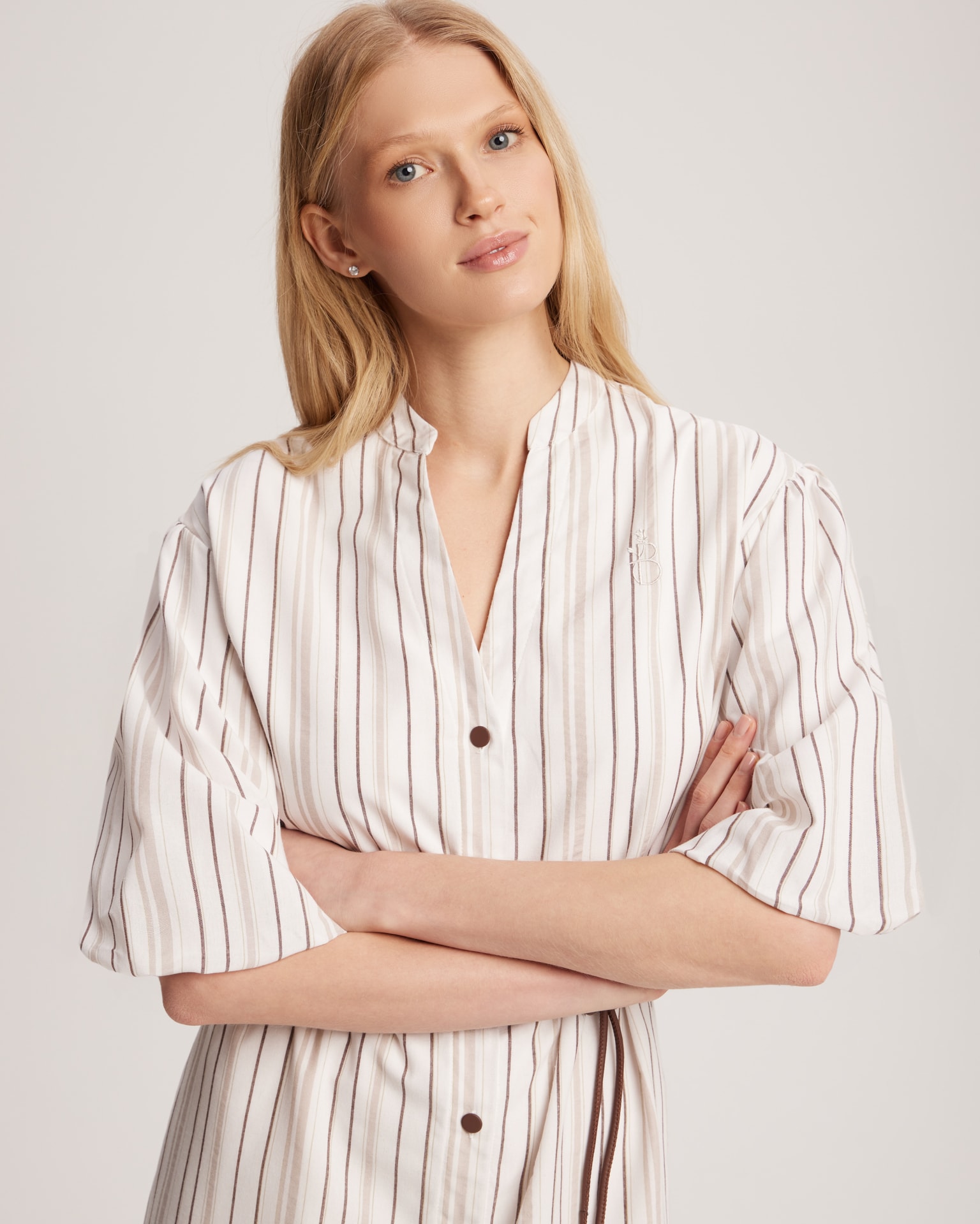 Striped cotton dress, White — photo 6