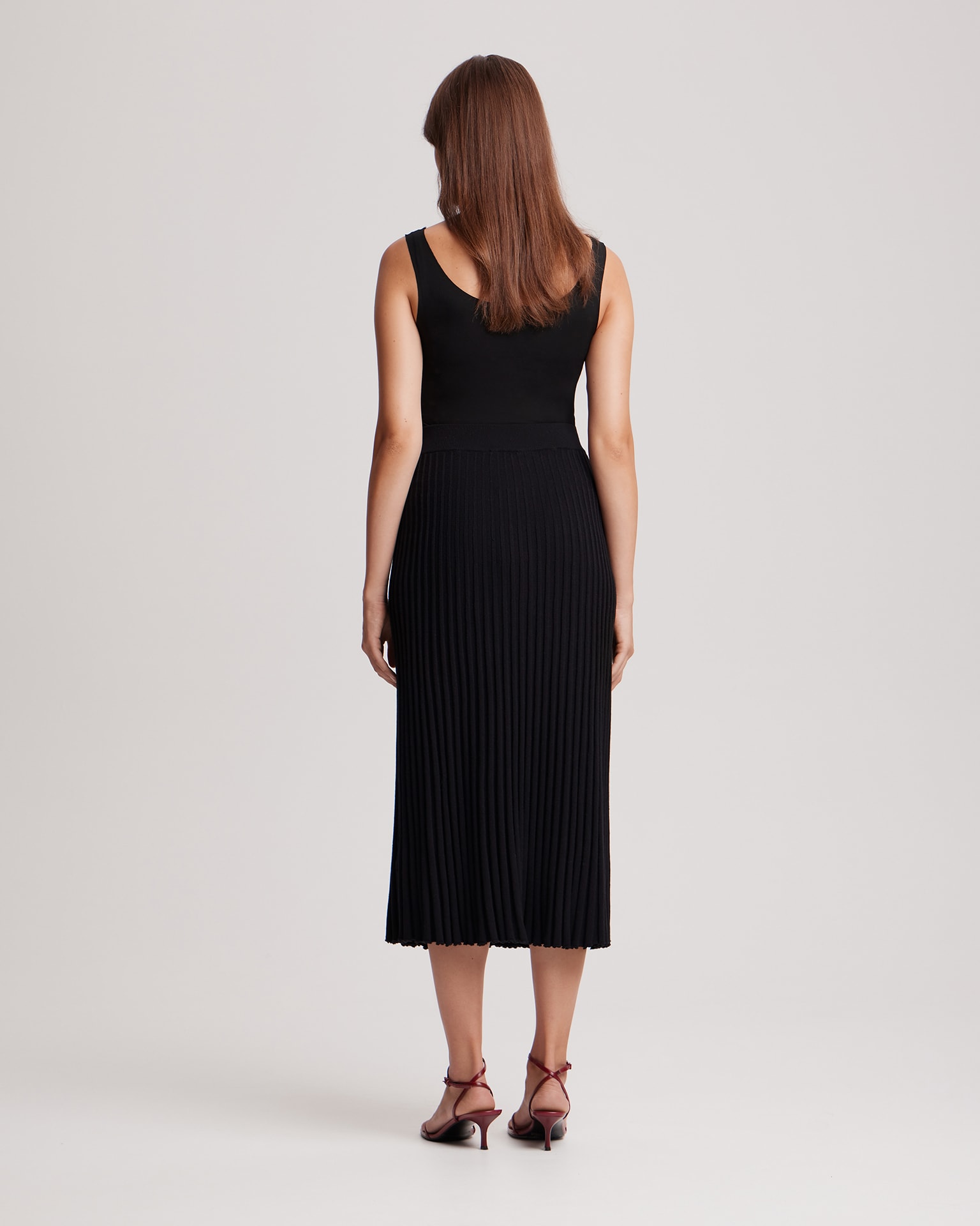 Black pleated midi skirt, Black — photo 3