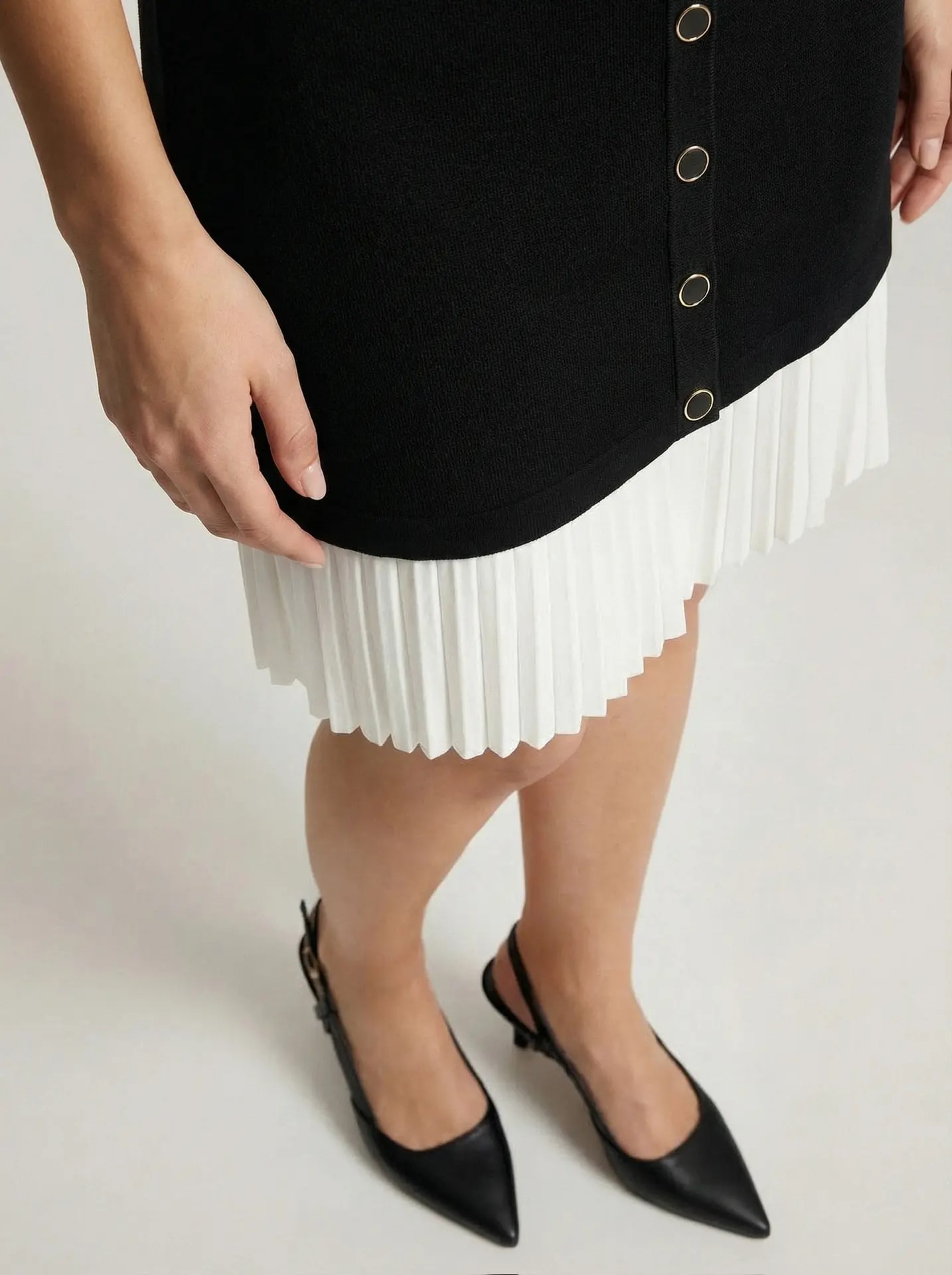 Black dress with a white frill at the bottom, Black — photo 6