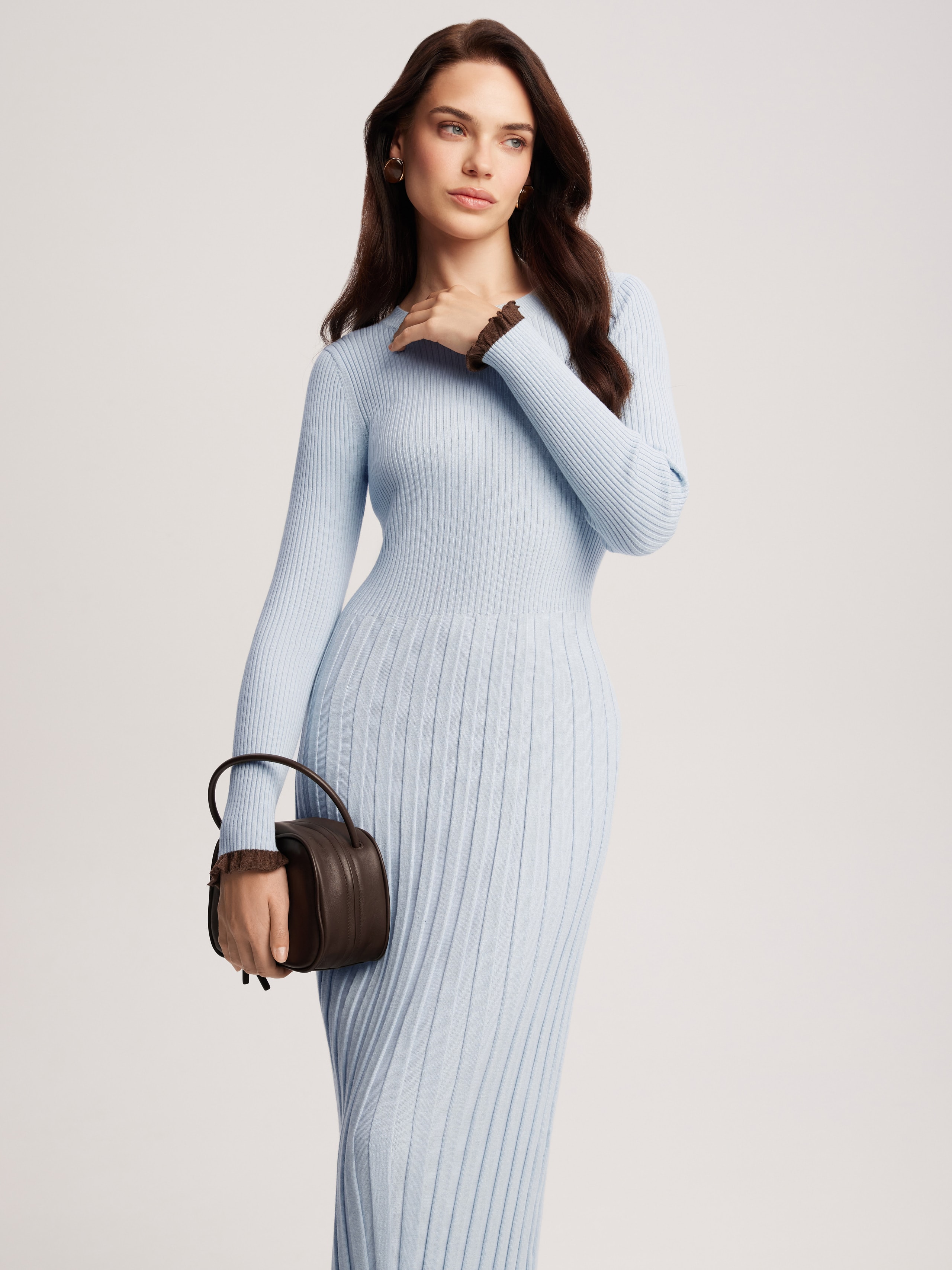 Pleated dress with piping, Light blue — photo 4