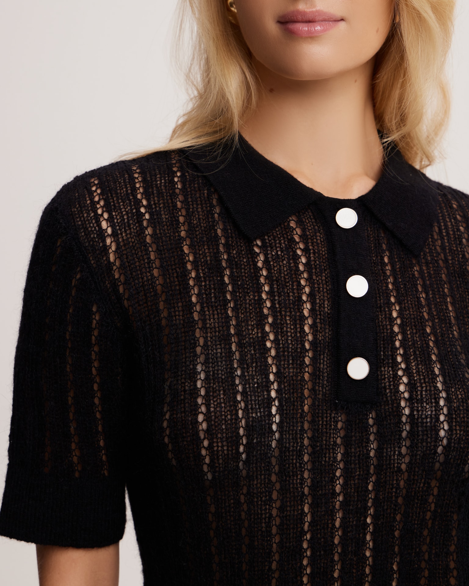 Knitted polo jumper, Black — photo 7