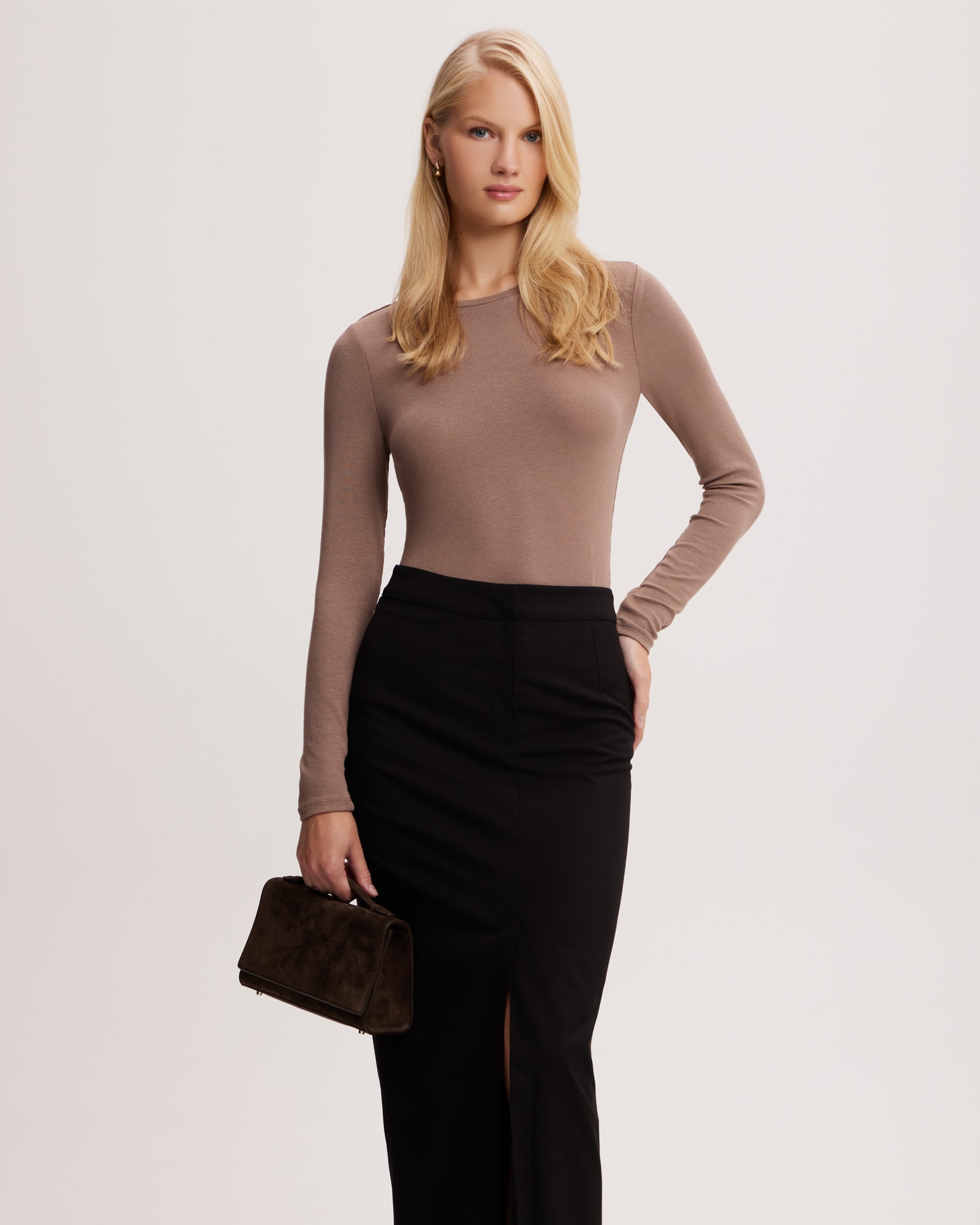 Straight midi skirt with a slit, Black — photo 2