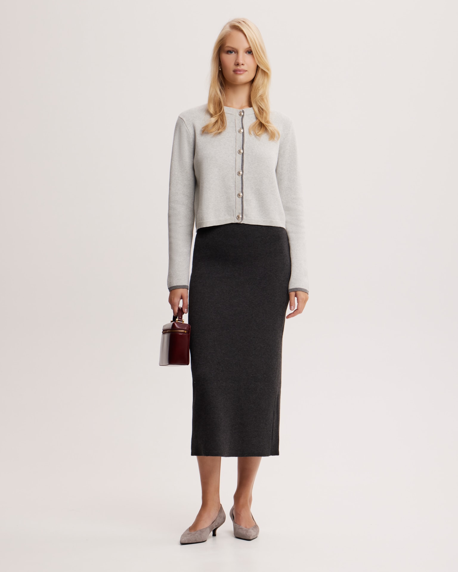 Cropped cardigan, Light grey — photo 2