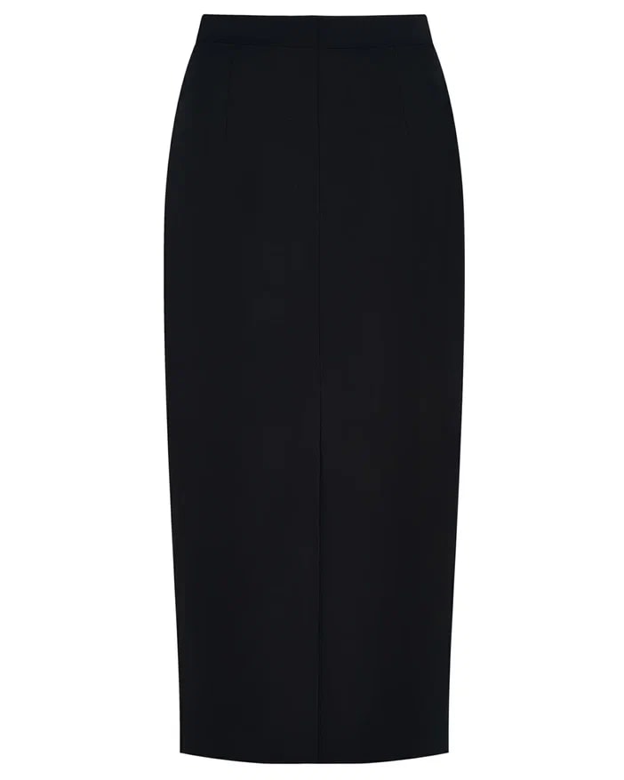 Straight midi skirt with a slit, Black — photo 6