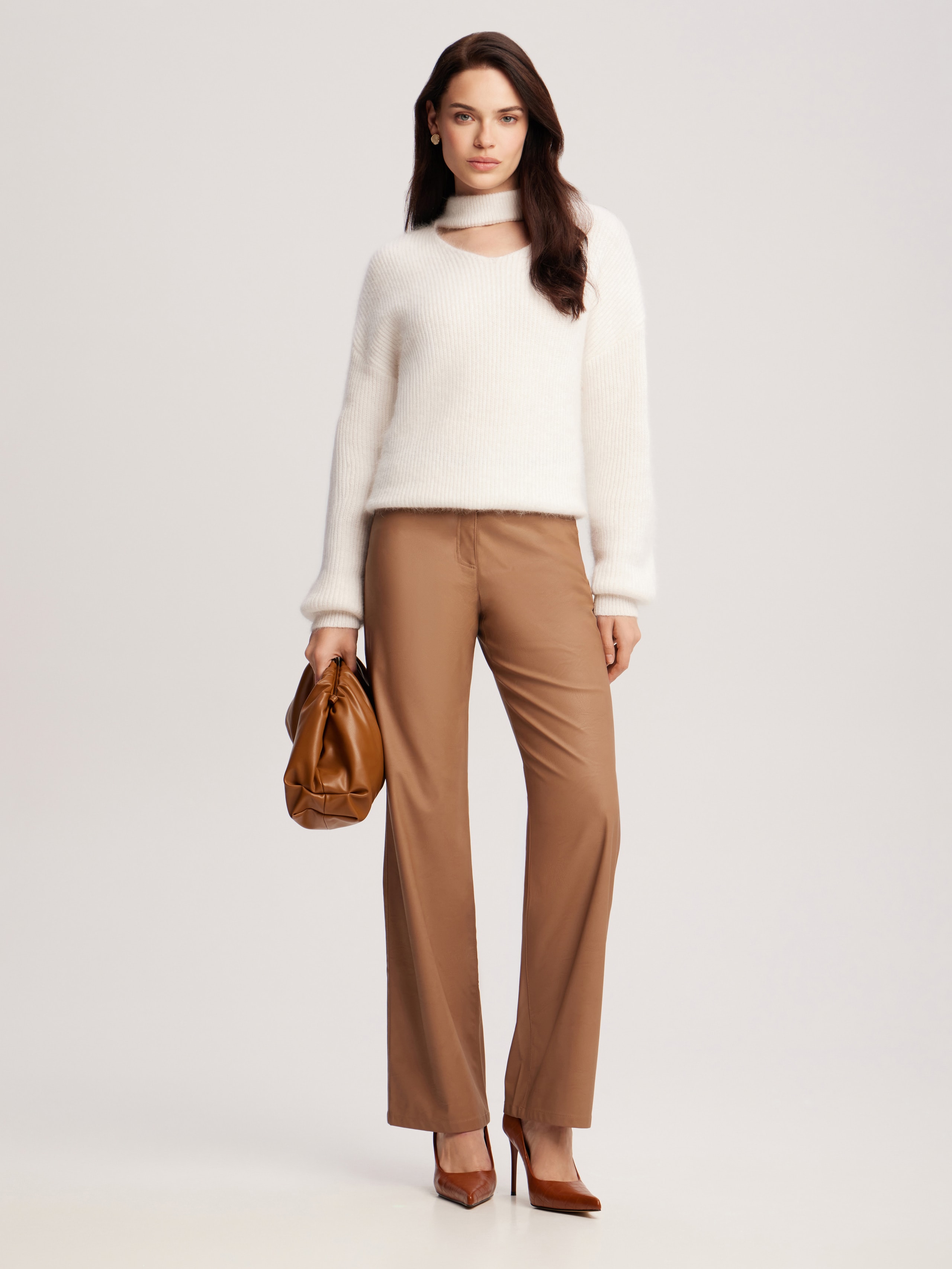 Cosy straight-cut jumper with an original neckline, White — photo 6