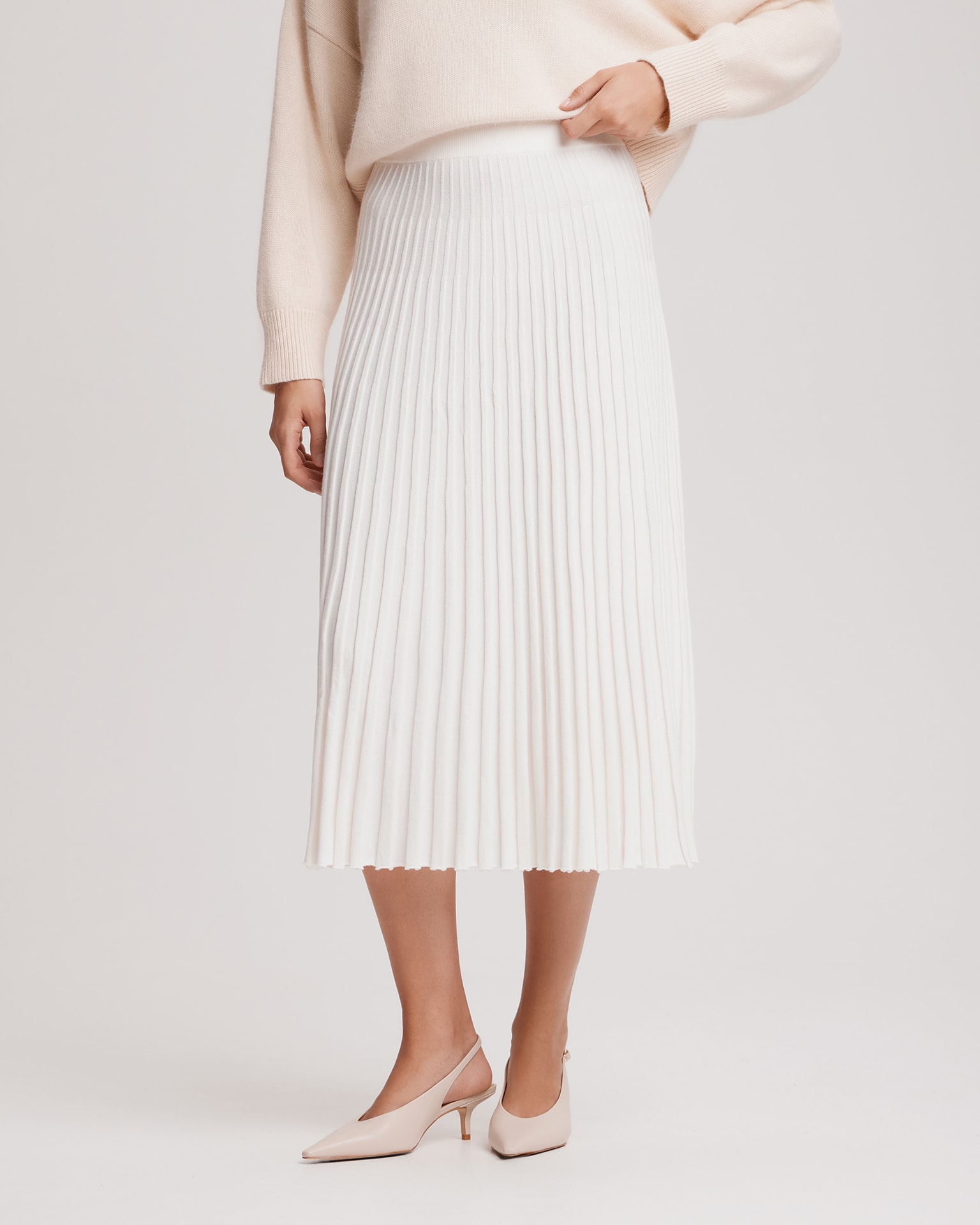Milk-coloured midi pleated skirt, Milk — photo 4