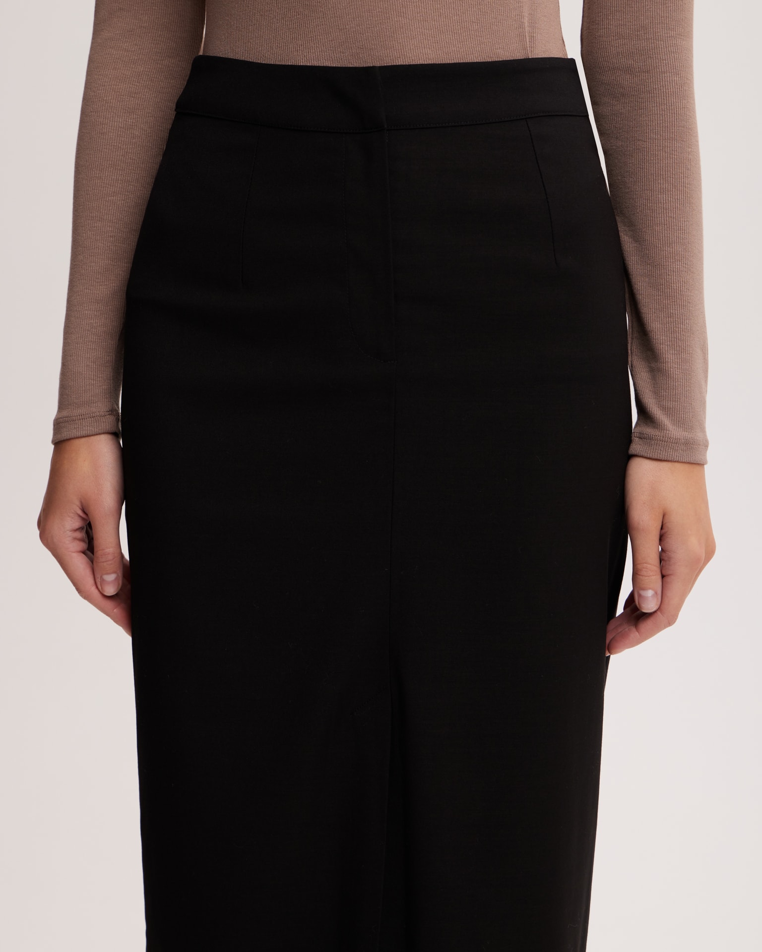 Straight midi skirt with a slit, Black — photo 5