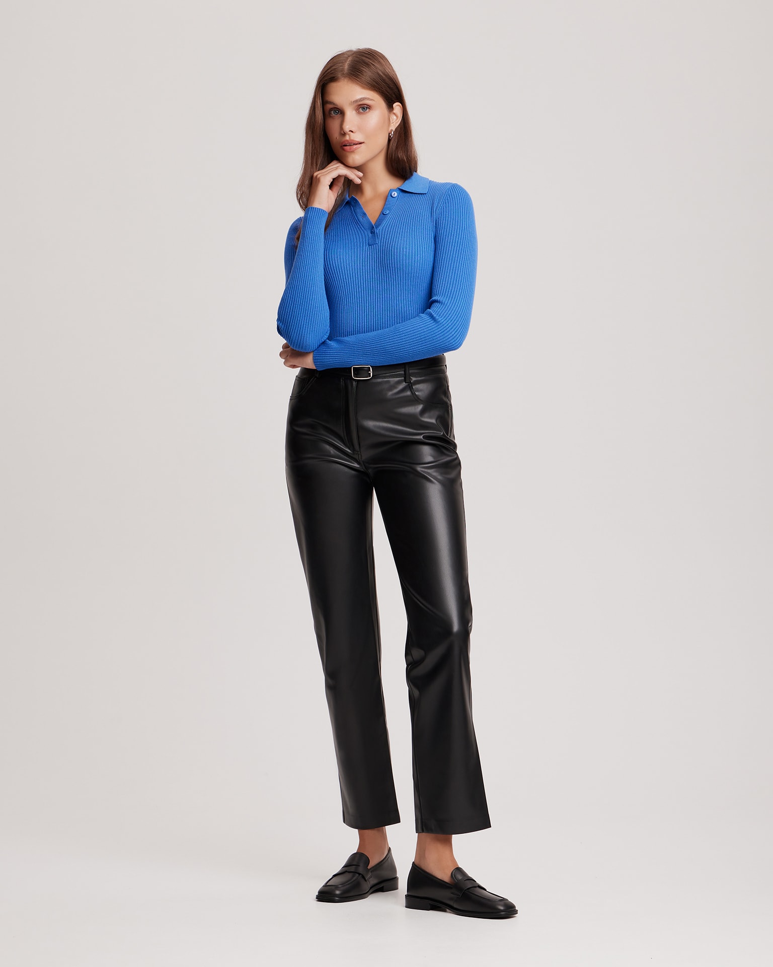 Blue polo with long sleeves, Blue
