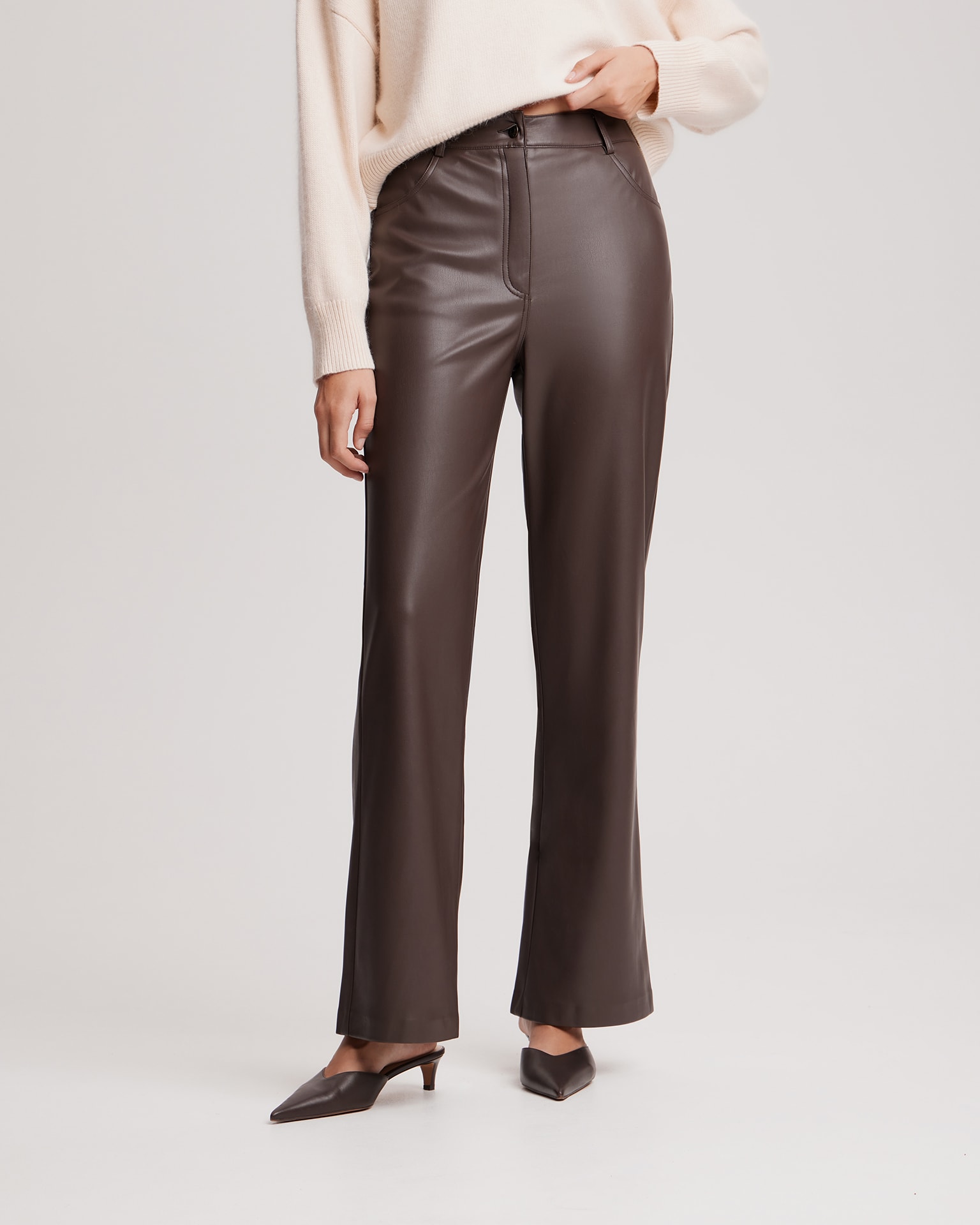 Eco-leather trousers, Chocolate — photo 4