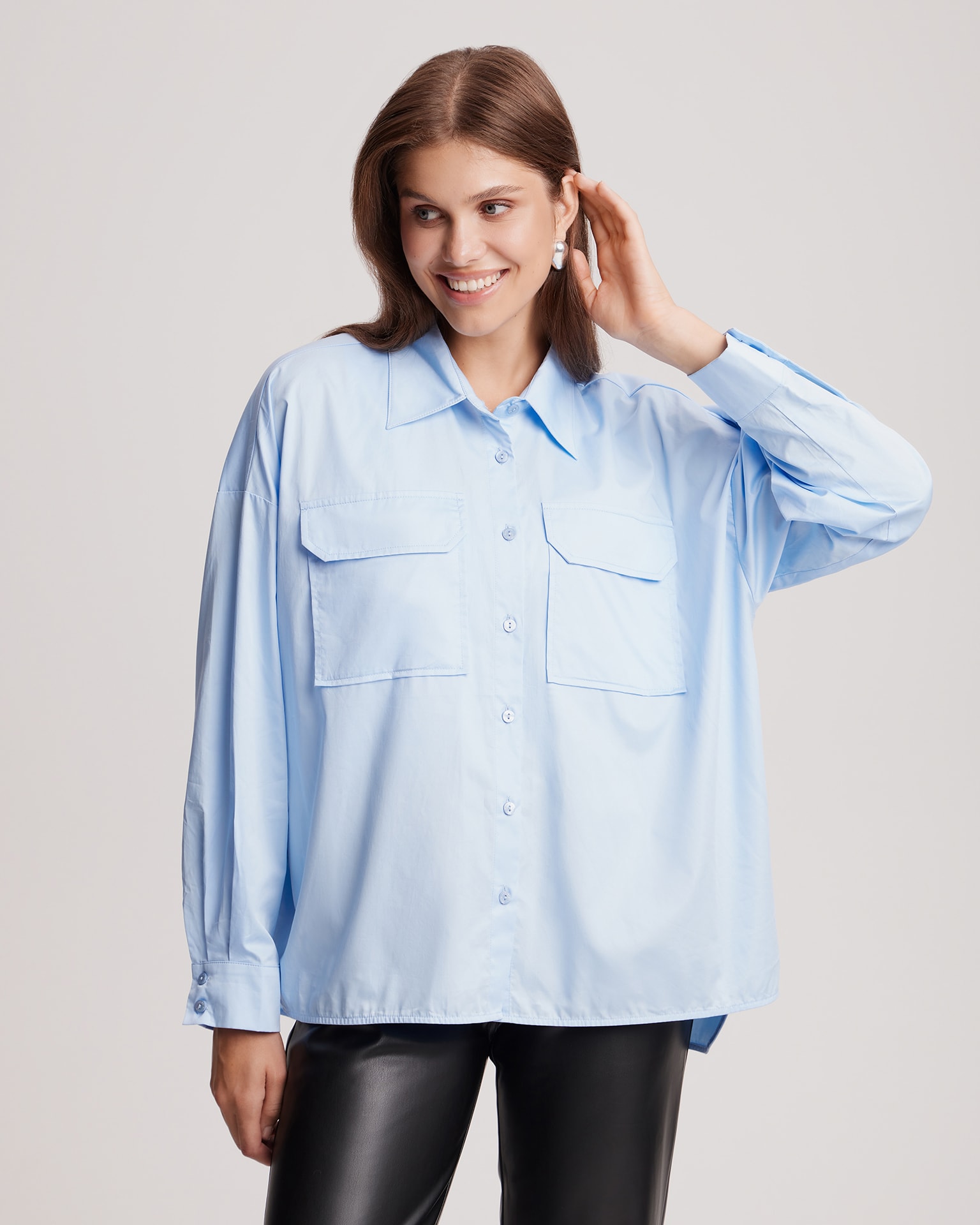 Straight-cut shirt, Sky Blue — photo 4
