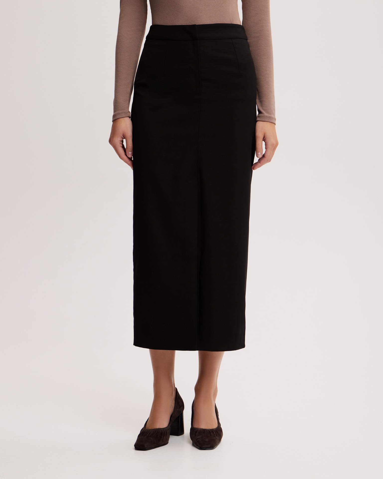 Straight midi skirt with a slit, Black — photo 4