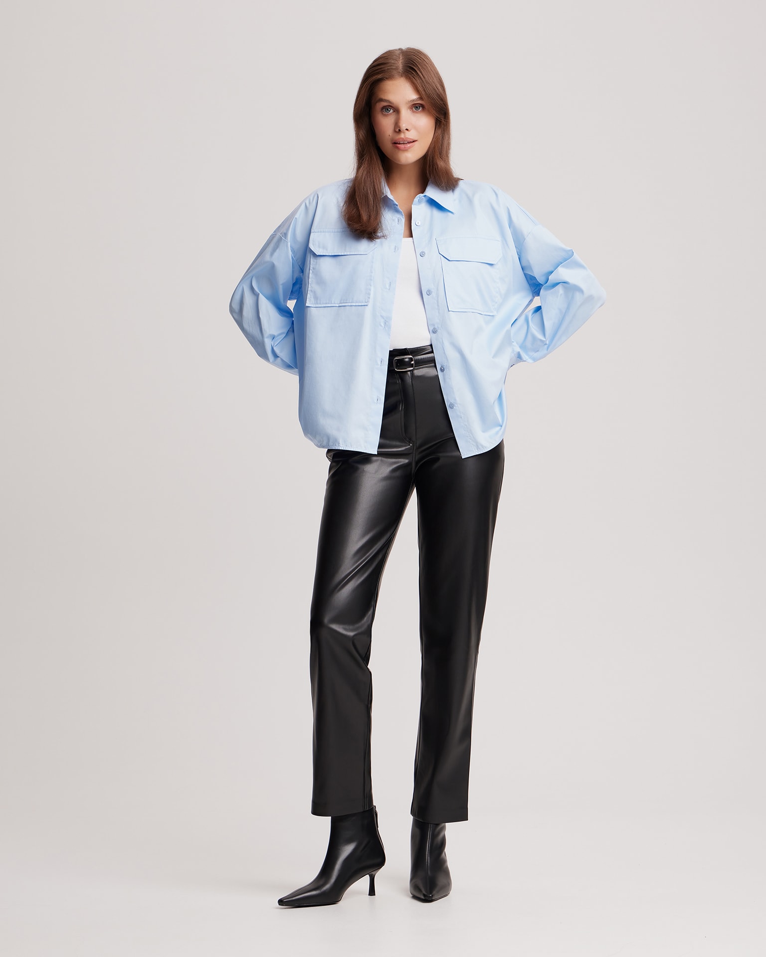 Straight-cut shirt, Sky Blue — photo 2