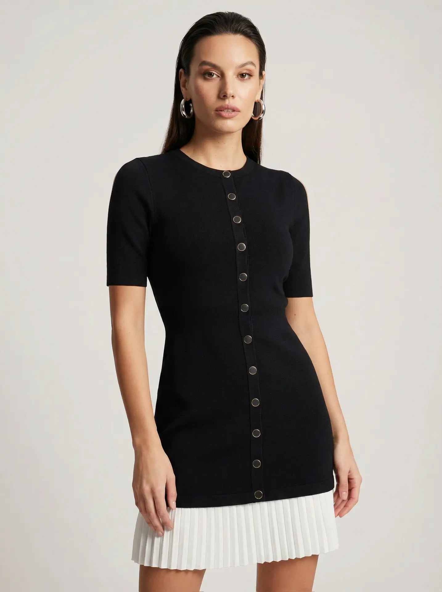 Black dress with a white frill at the bottom, Black