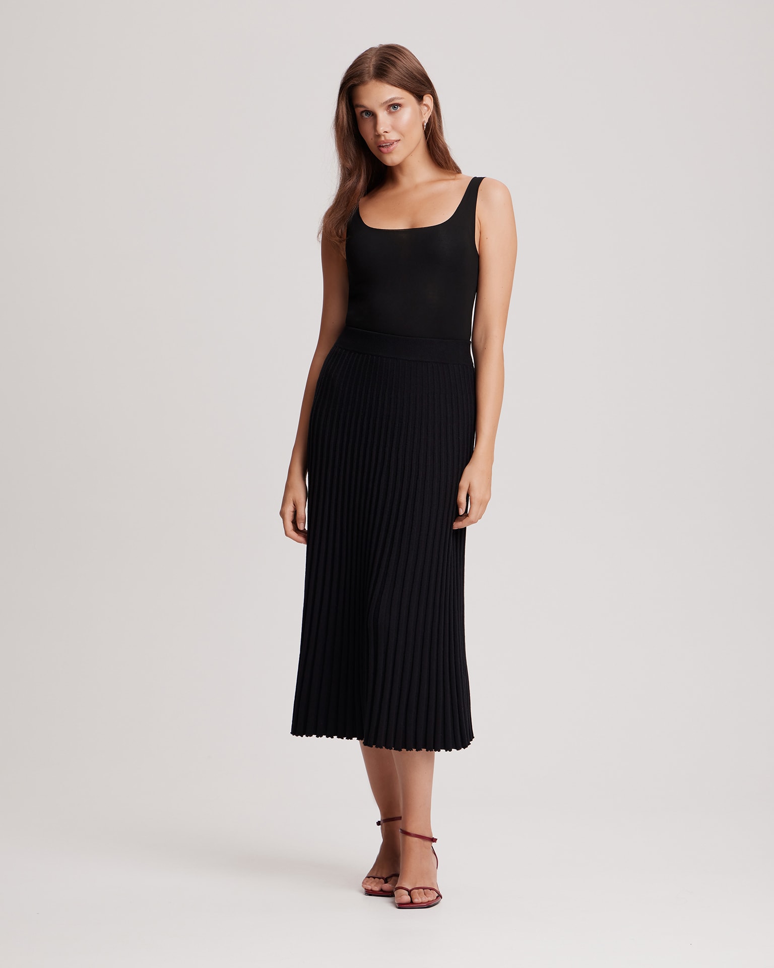 Black pleated midi skirt, Black — photo 2