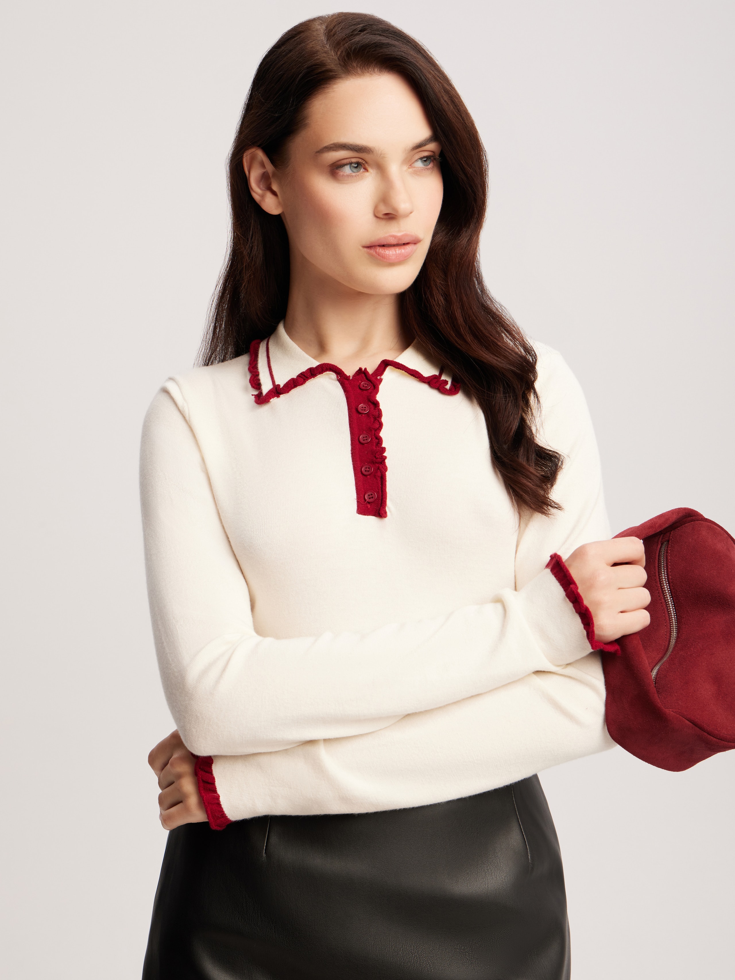 long-sleeved polo shirt, Milk