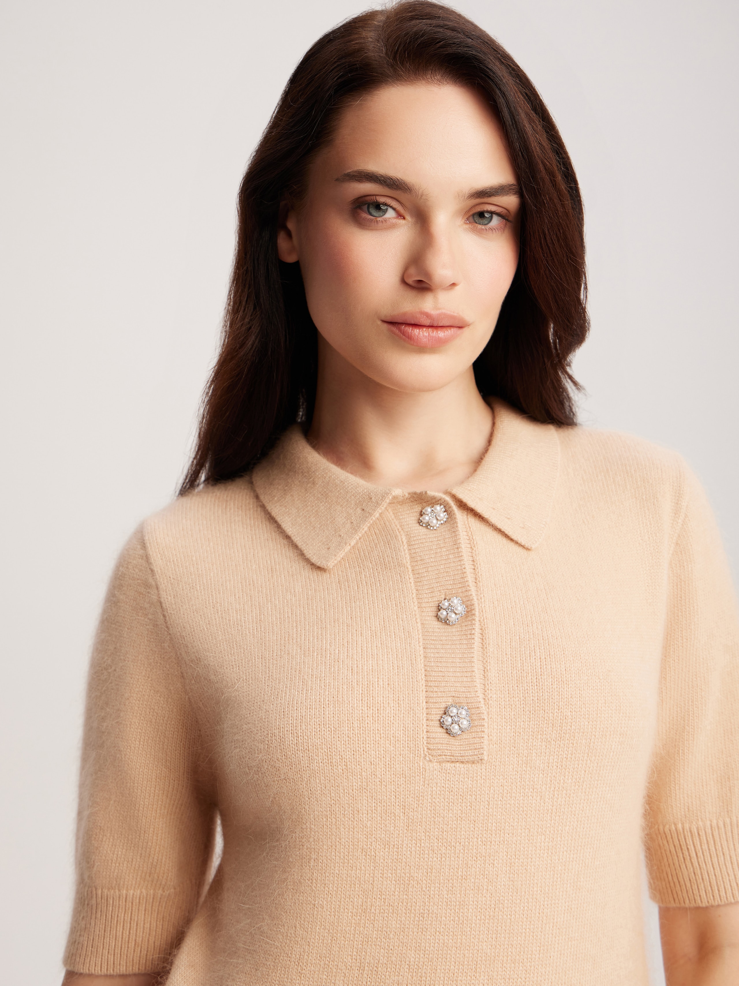 Angora polo jumper, Beige