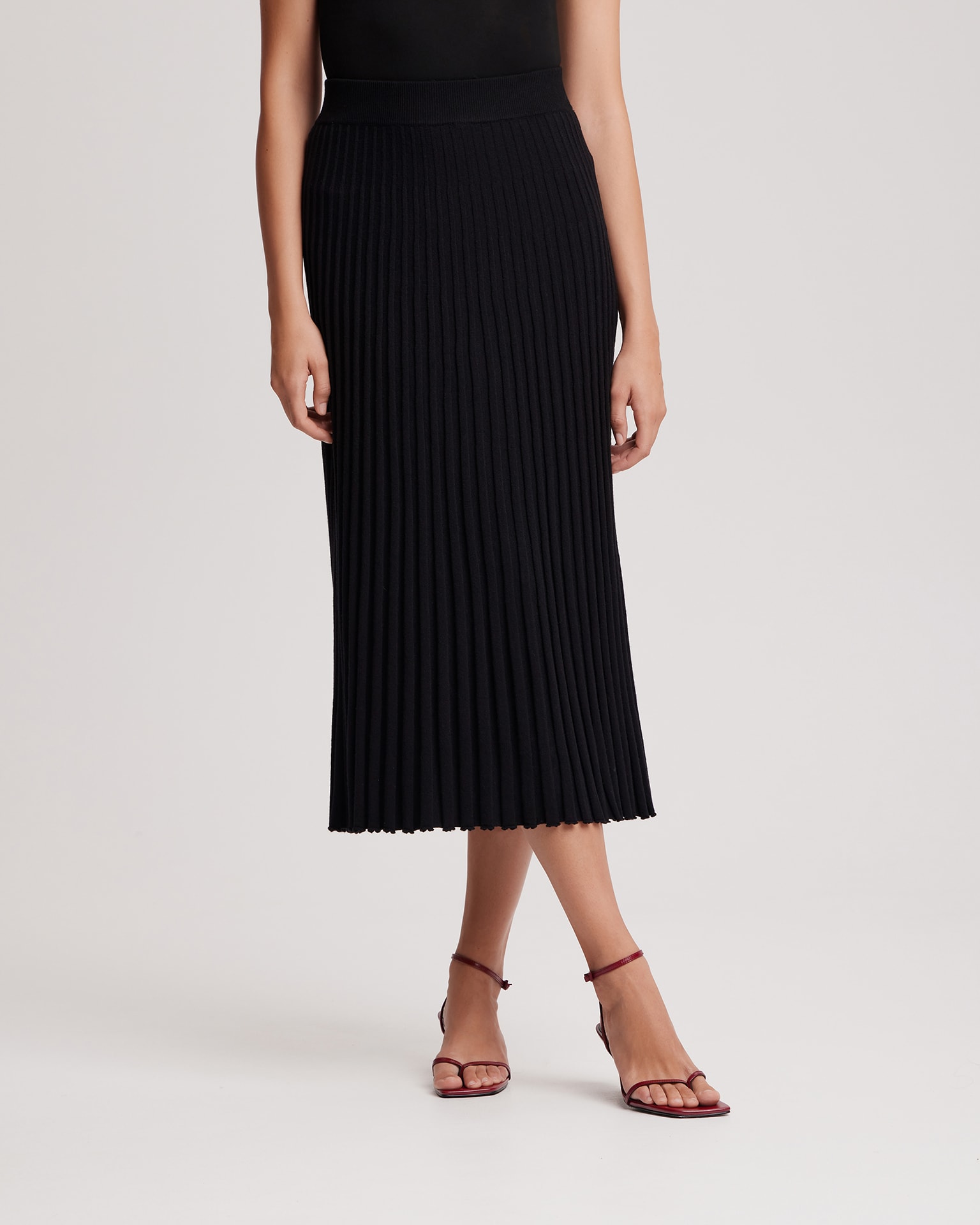 Black pleated midi skirt, Black — photo 5