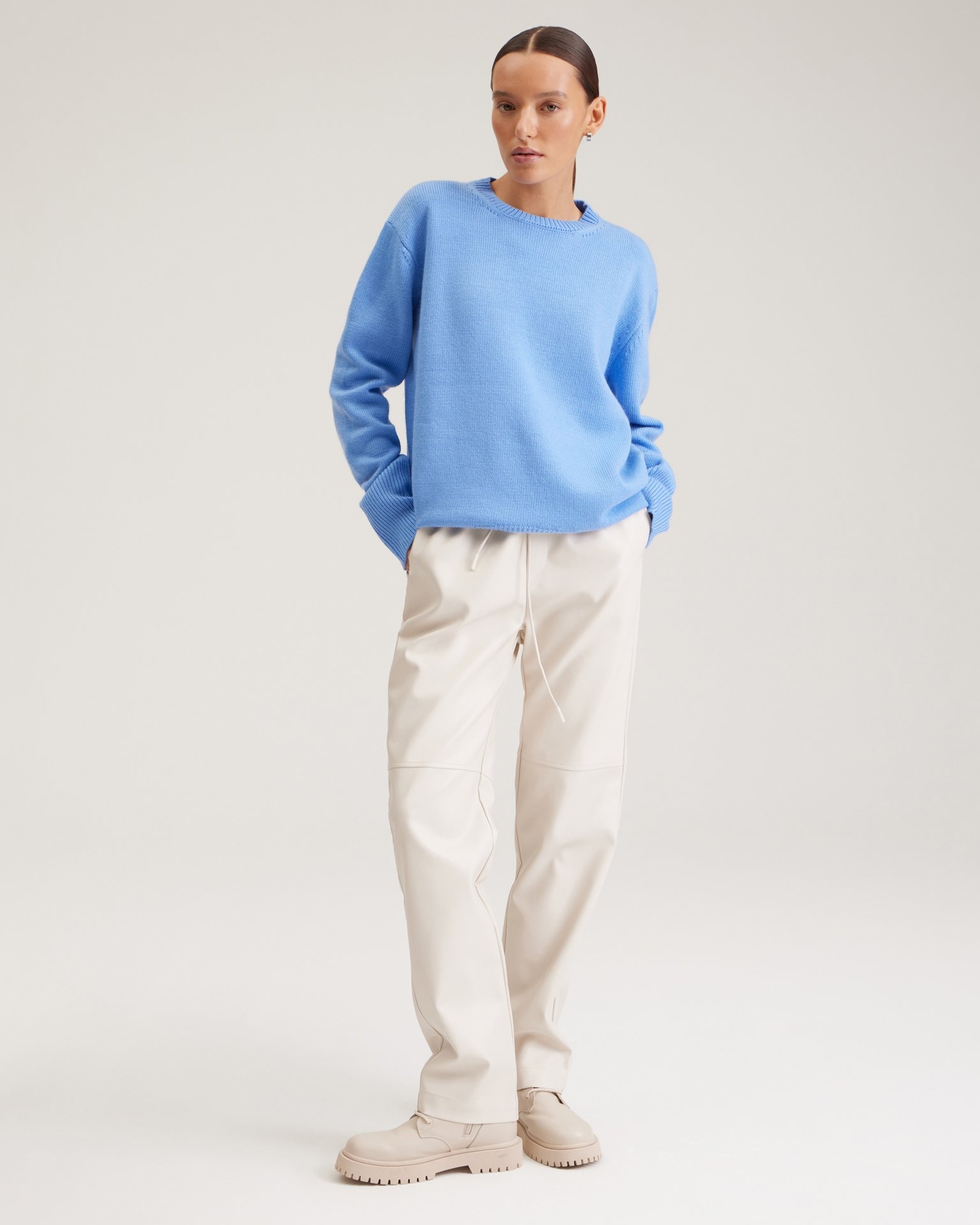 Milky faux leather trousers