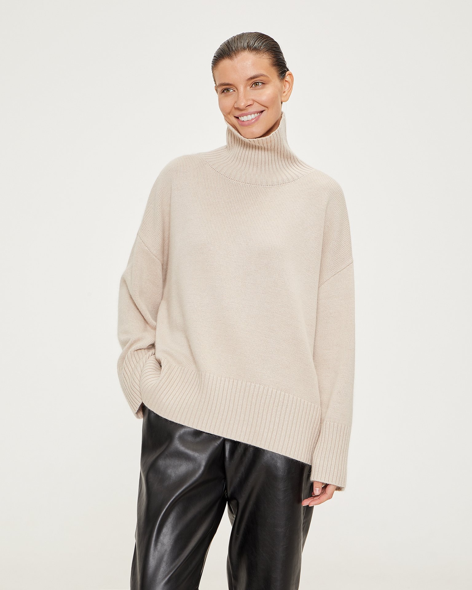 Beige high-neck jumper